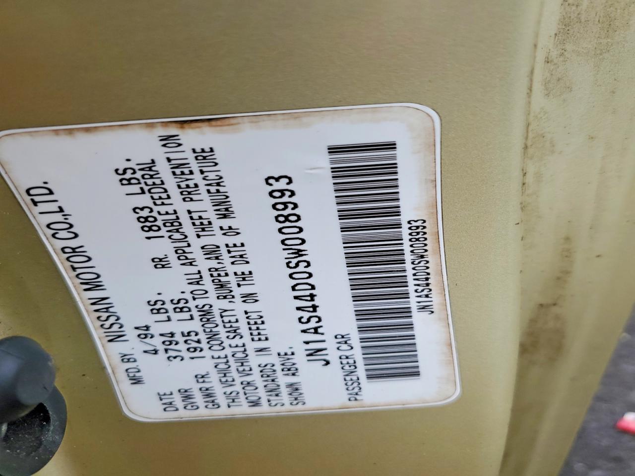 1995 Nissan 240sx Base Gold vin: JN1AS44D0SW008993