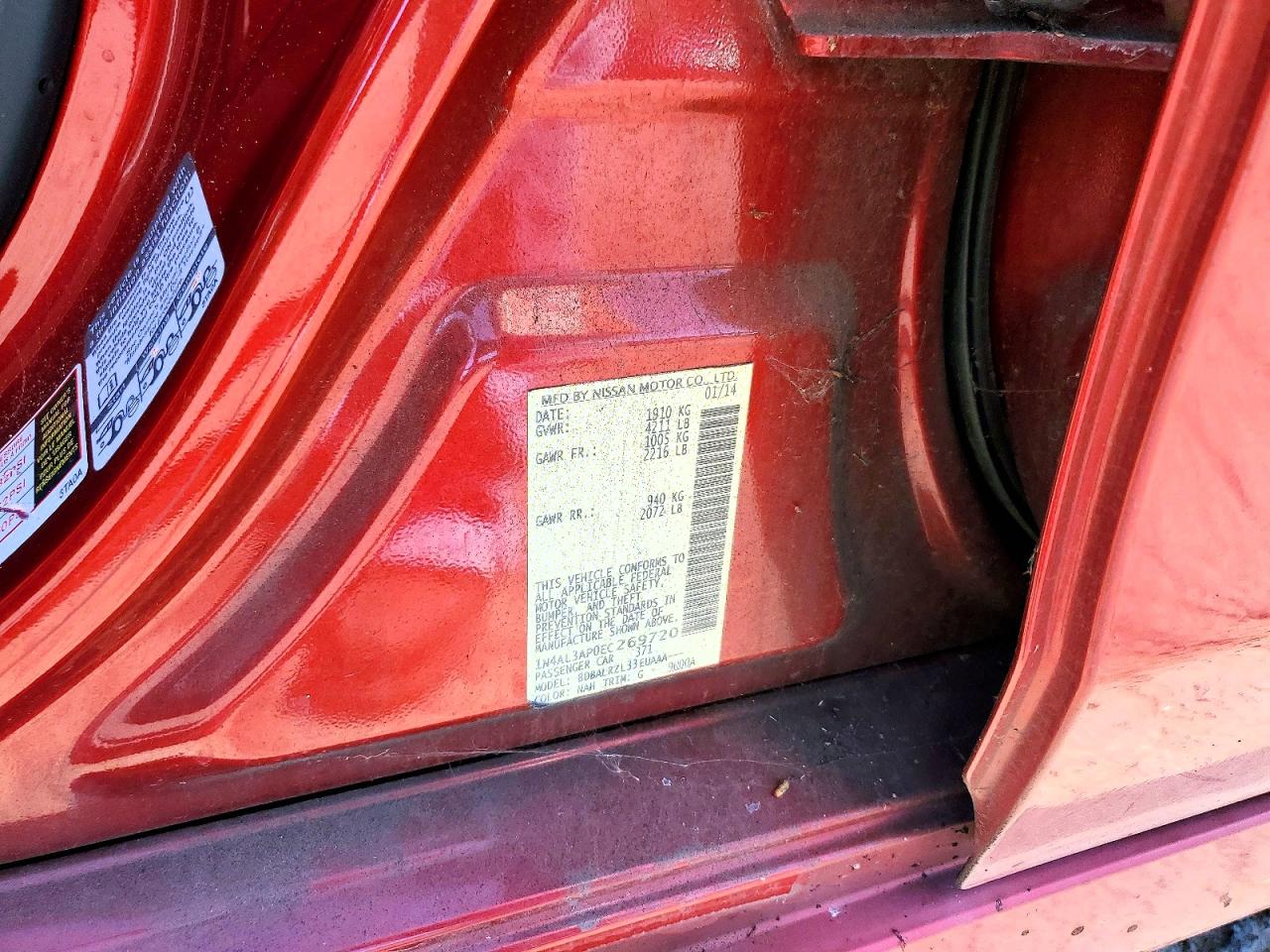 2014 Nissan Altima 2.5 S Red vin: 1N4AL3AP0EC269720