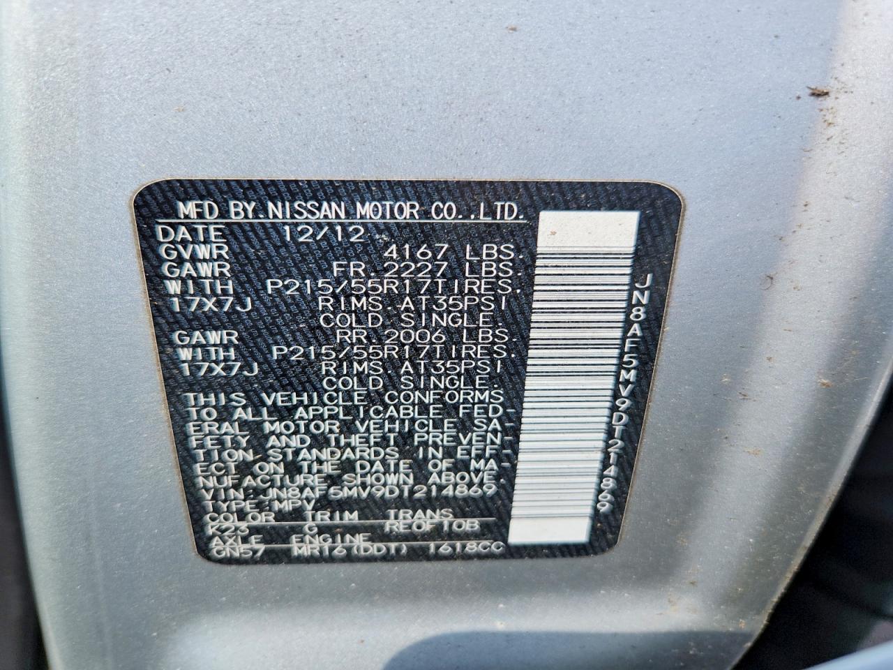 2013 Nissan Juke S Silver vin: JN8AF5MV9DT214869