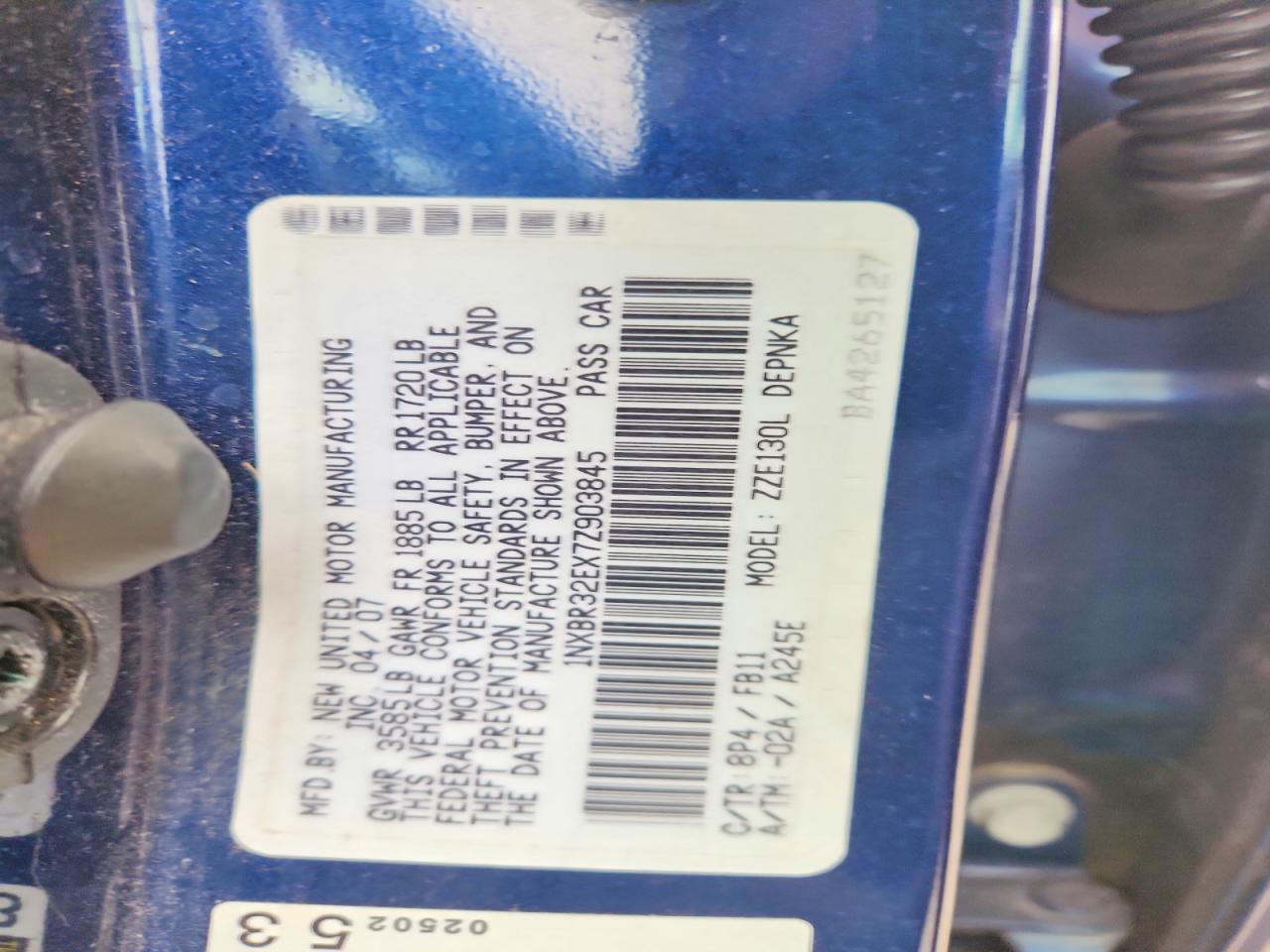 2007 Toyota Corolla Le Blue vin: 1NXBR32EX7Z903845