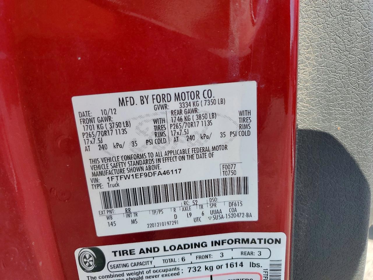 2013 Ford F150 Supercrew Red vin: 1FTFW1EF9DFA46117