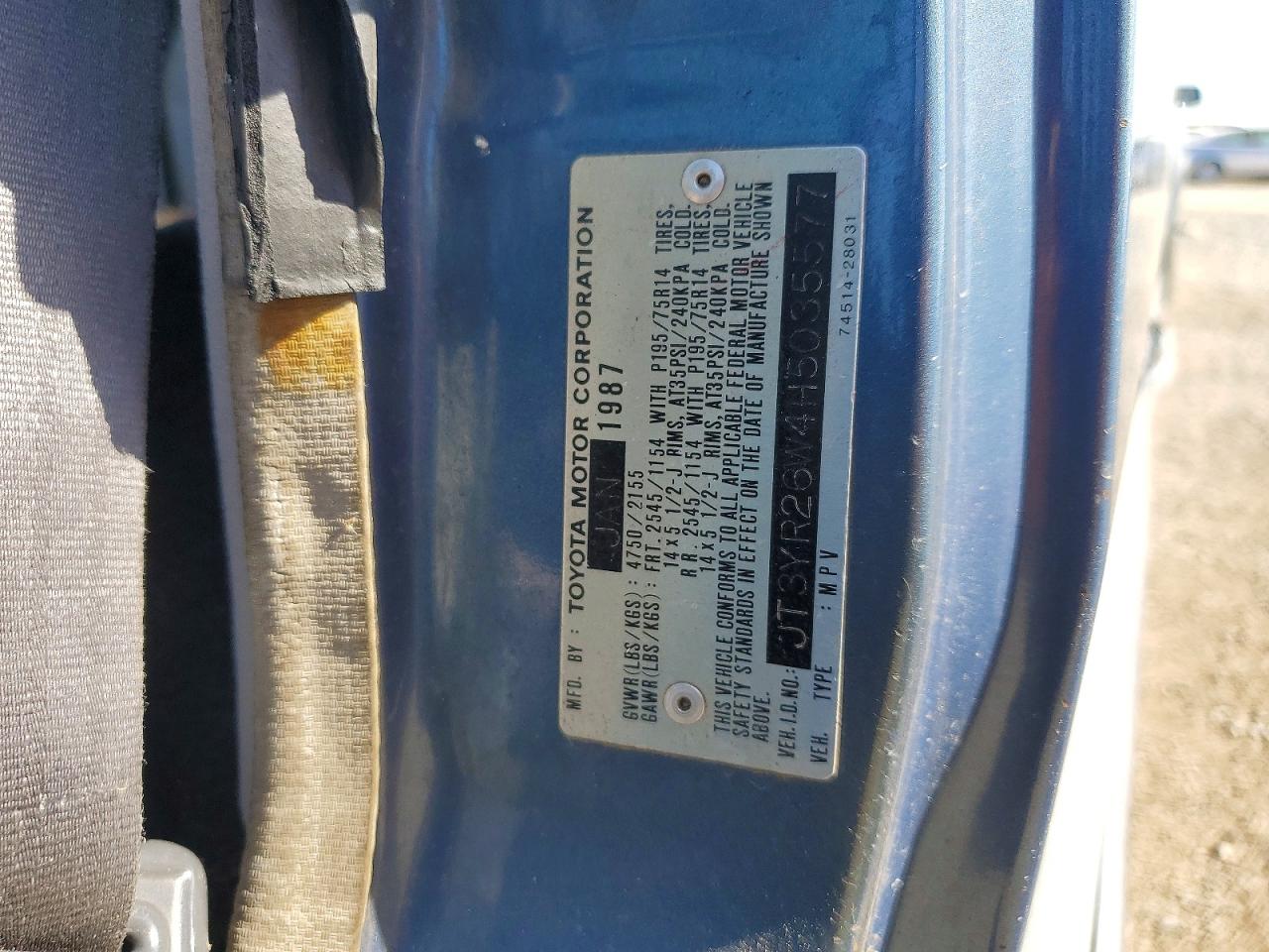 1987 Toyota Van Le Blue vin: JT3YR26W4H5035577