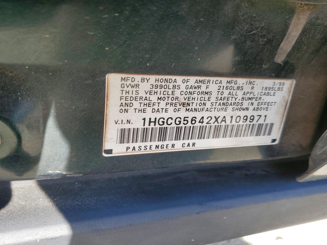 1999 Honda Accord Lx Green vin: 1HGCG5642XA109971