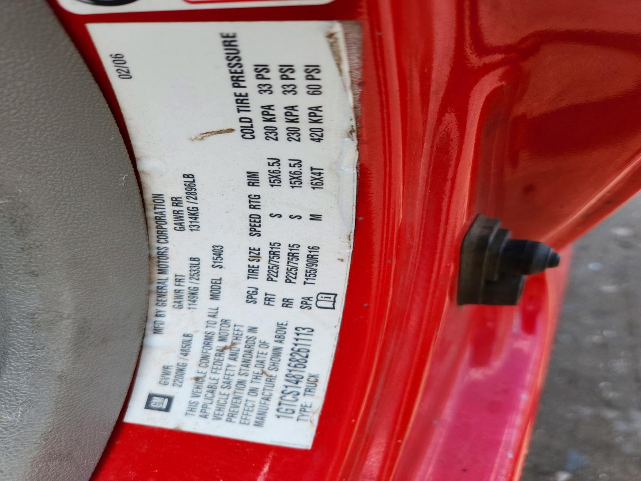 2006 Gmc Canyon Red vin: 1GTCS148168261113