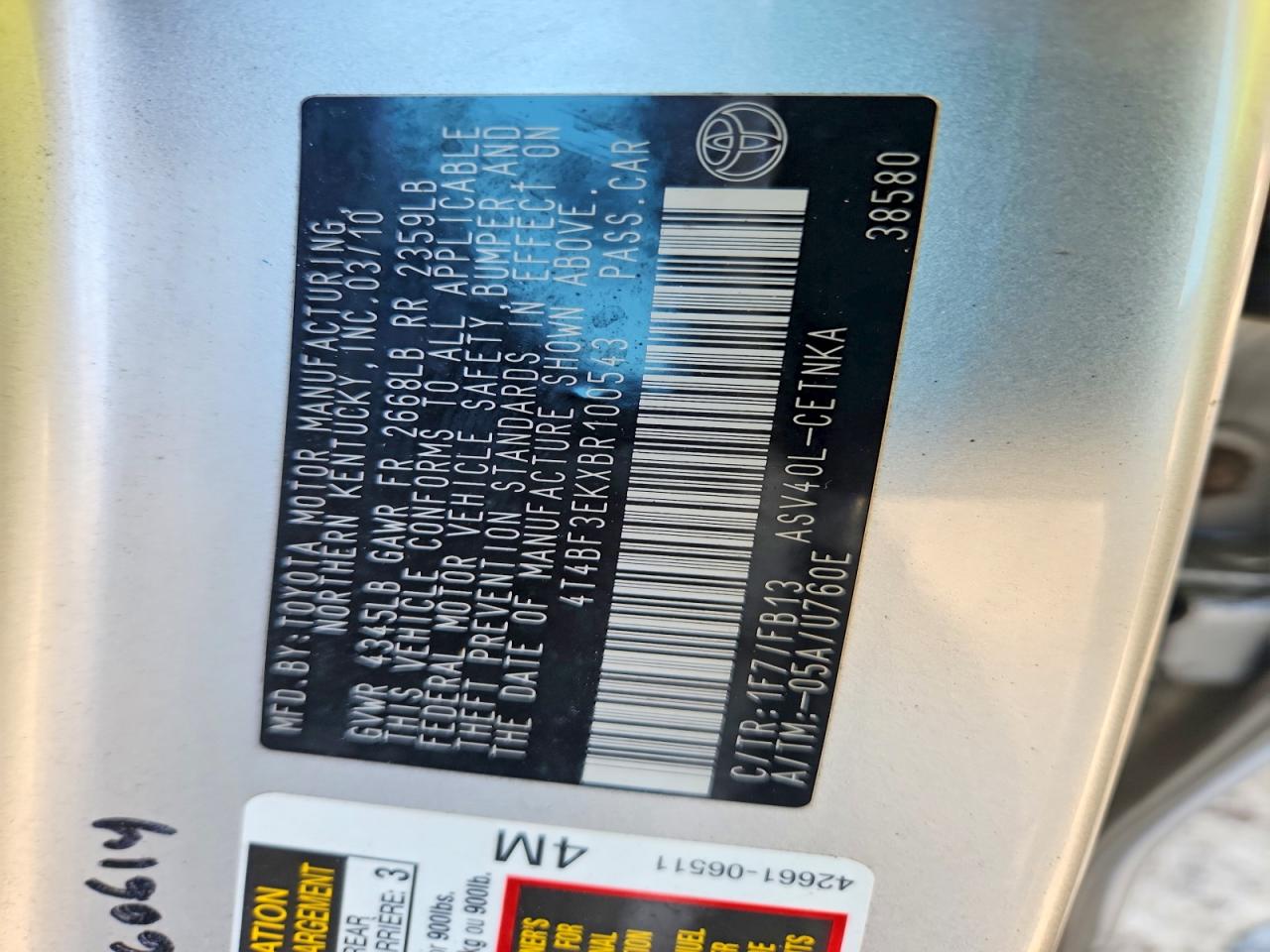 2011 Toyota Camry Le Silver vin: 4T4BF3EKXBR100543