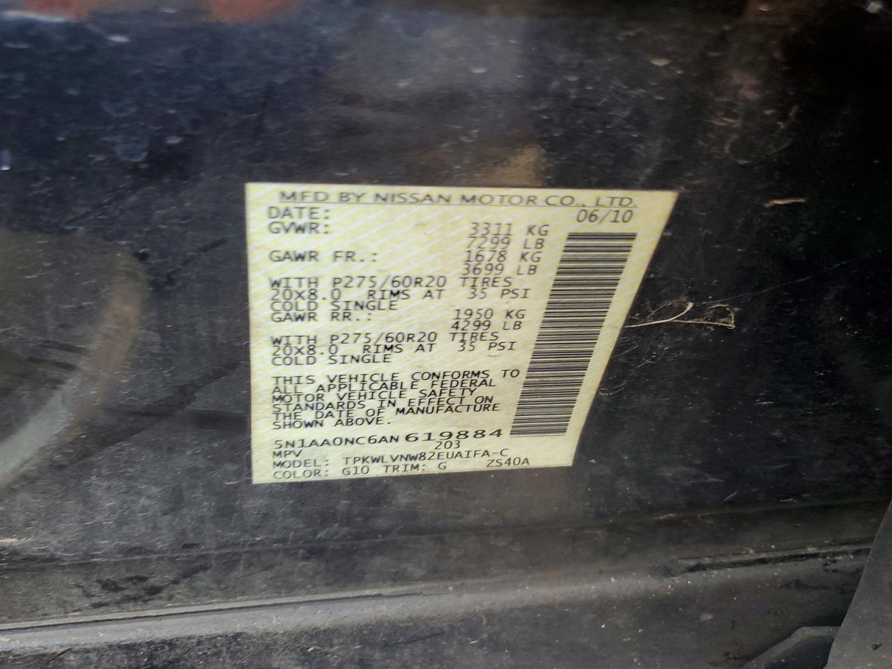 2010 Nissan Armada Se Black vin: 5N1AA0NC6AN619884