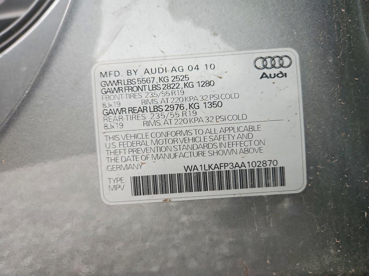 2010 Audi Q5 Premium Plus Silver vin: WA1LKAFP3AA102870