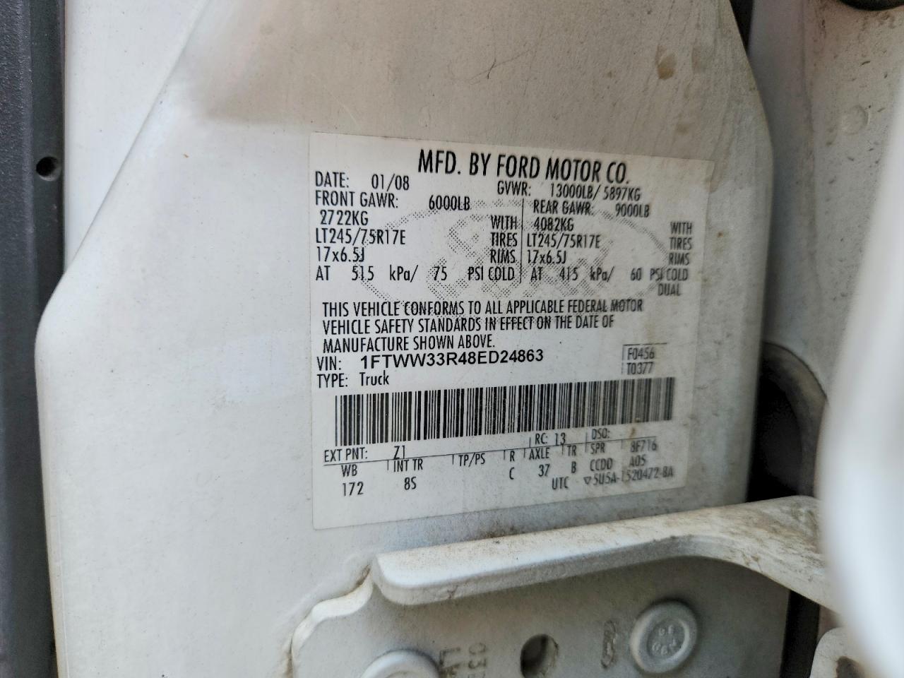2008 Ford F350 Super Duty White vin: 1FTWW33R48ED24863