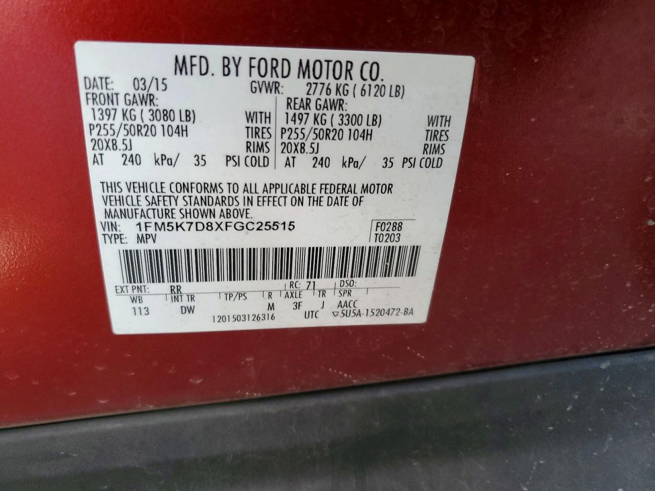 2015 Ford Explorer Xlt Red vin: 1FM5K7D8XFGC25515