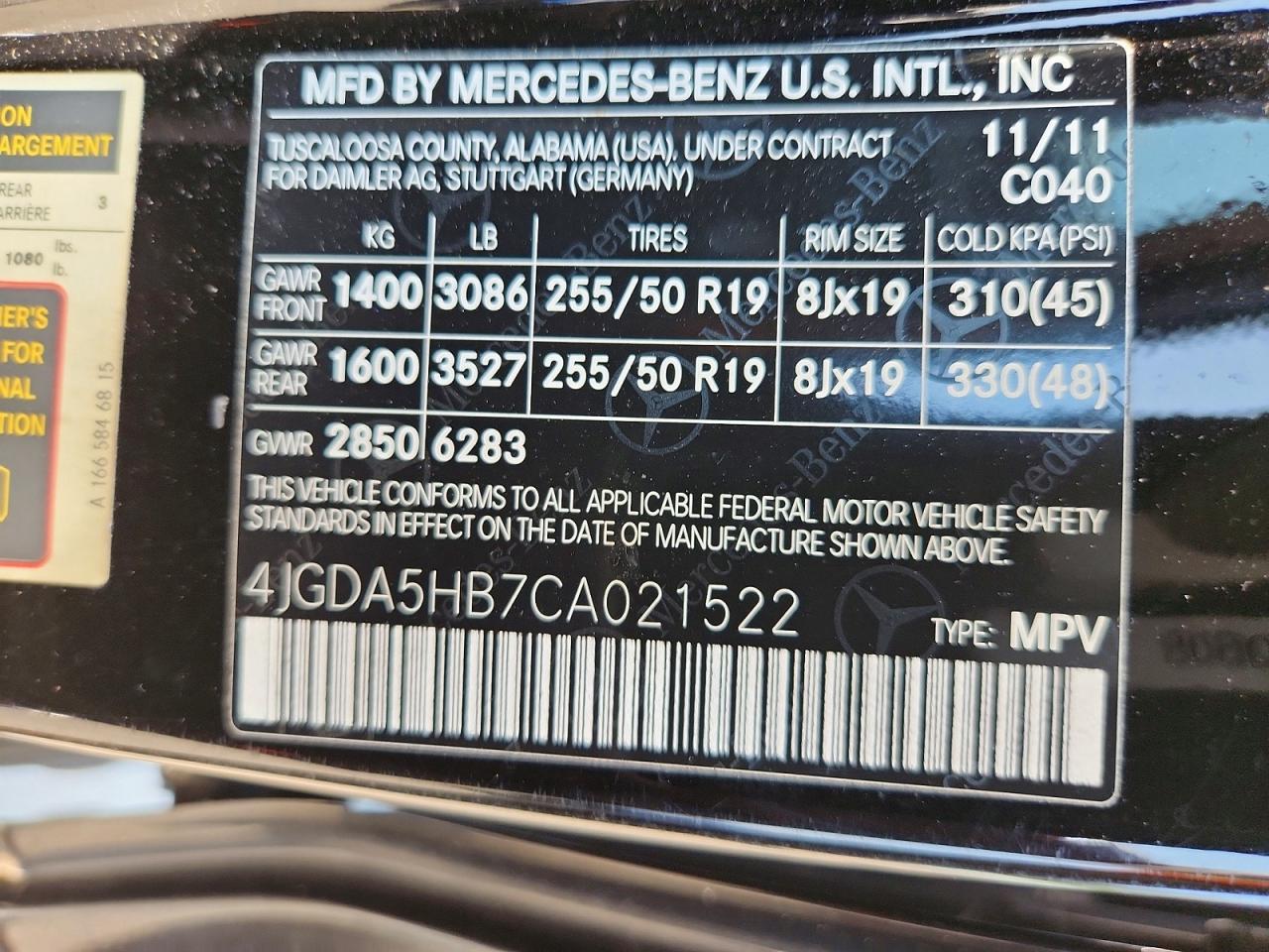 2012 Mercedes-benz Ml 350 4matic Black vin: 4JGDA5HB7CA021522
