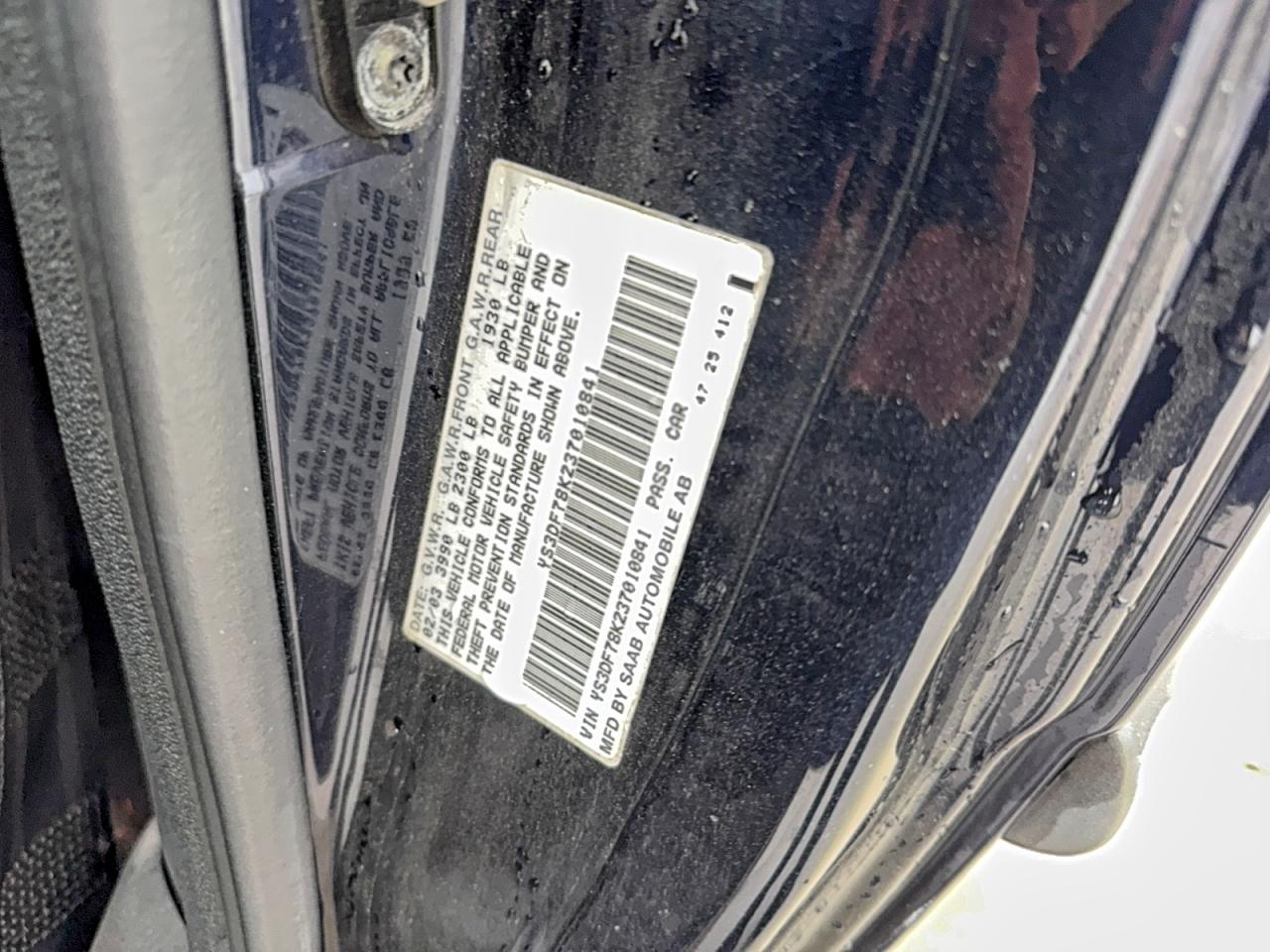 2003 Saab 9-3 Se Blue vin: YS3DF78K237010841