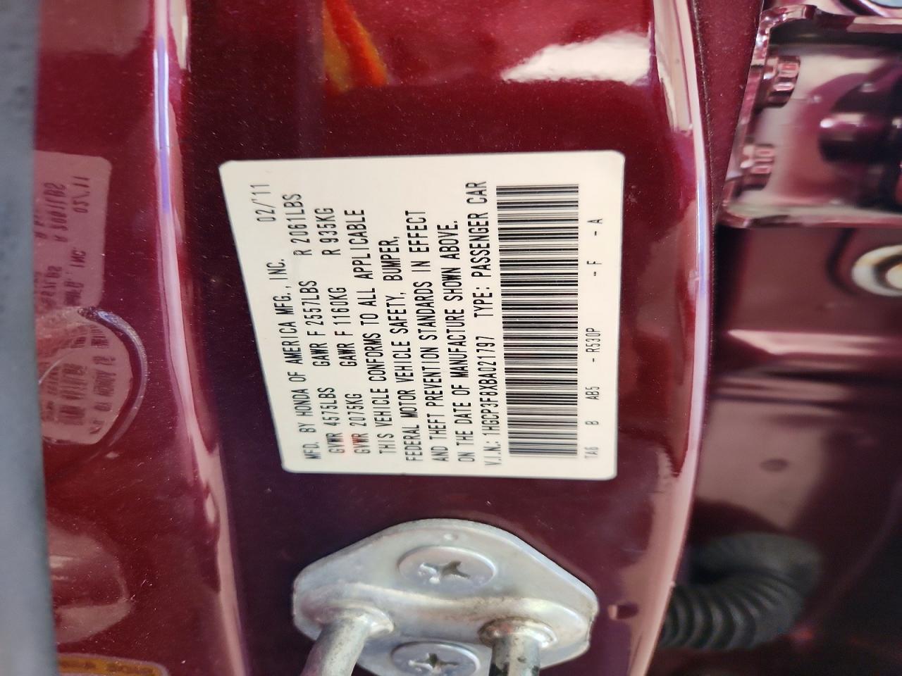 2011 Honda Accord Exl Burgundy vin: 1HGCP3F8XBA021797