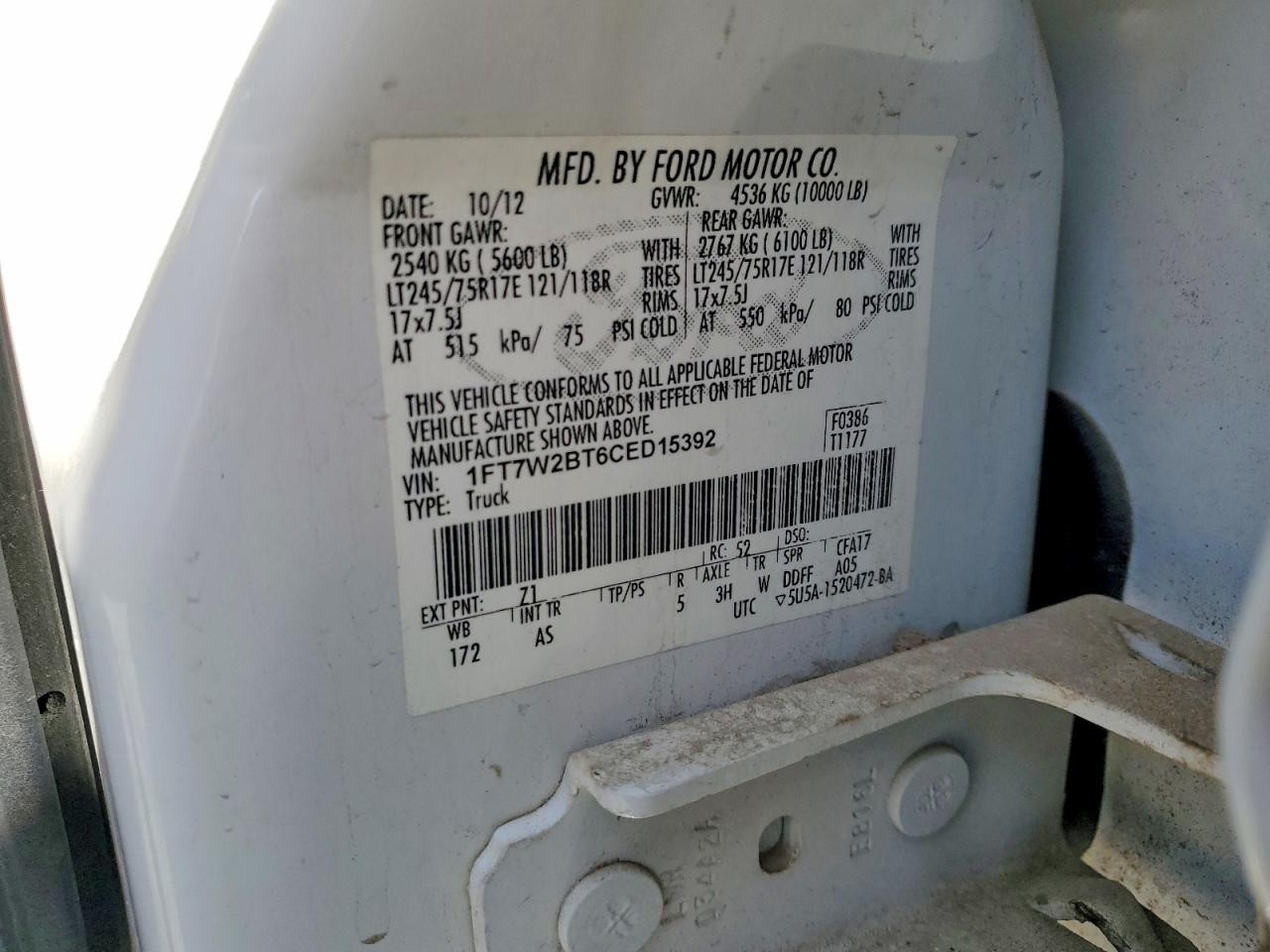 2012 Ford F250 Super Duty Gray vin: 1FT7W2BT6CED15392