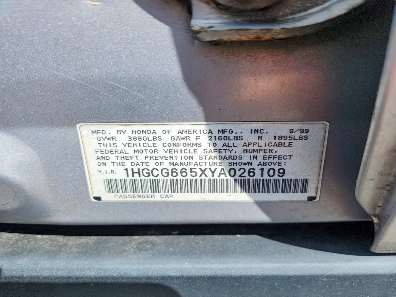2000 Honda Accord Lx Серый vin: 1HGCG665XYA026109