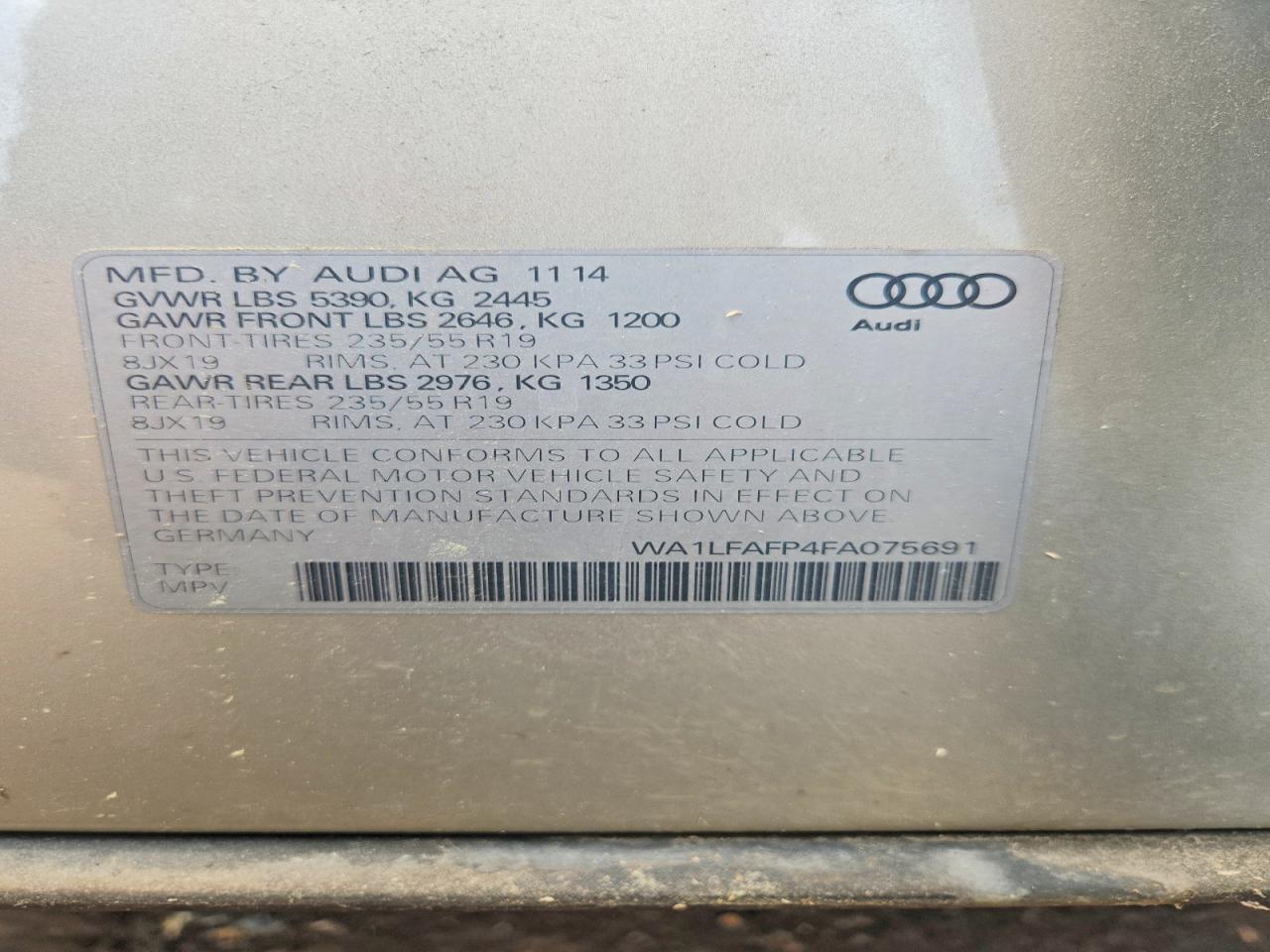 2015 Audi Q5 Premium Plus Silver vin: WA1LFAFP4FA075691