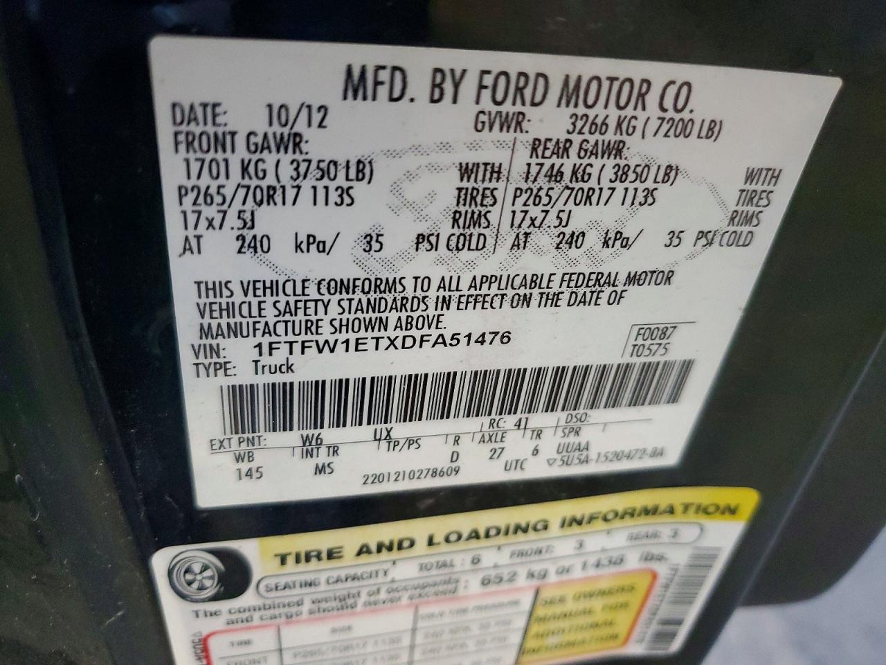 2013 Ford F150 Supercrew Green vin: 1FTFW1ETXDFA51476