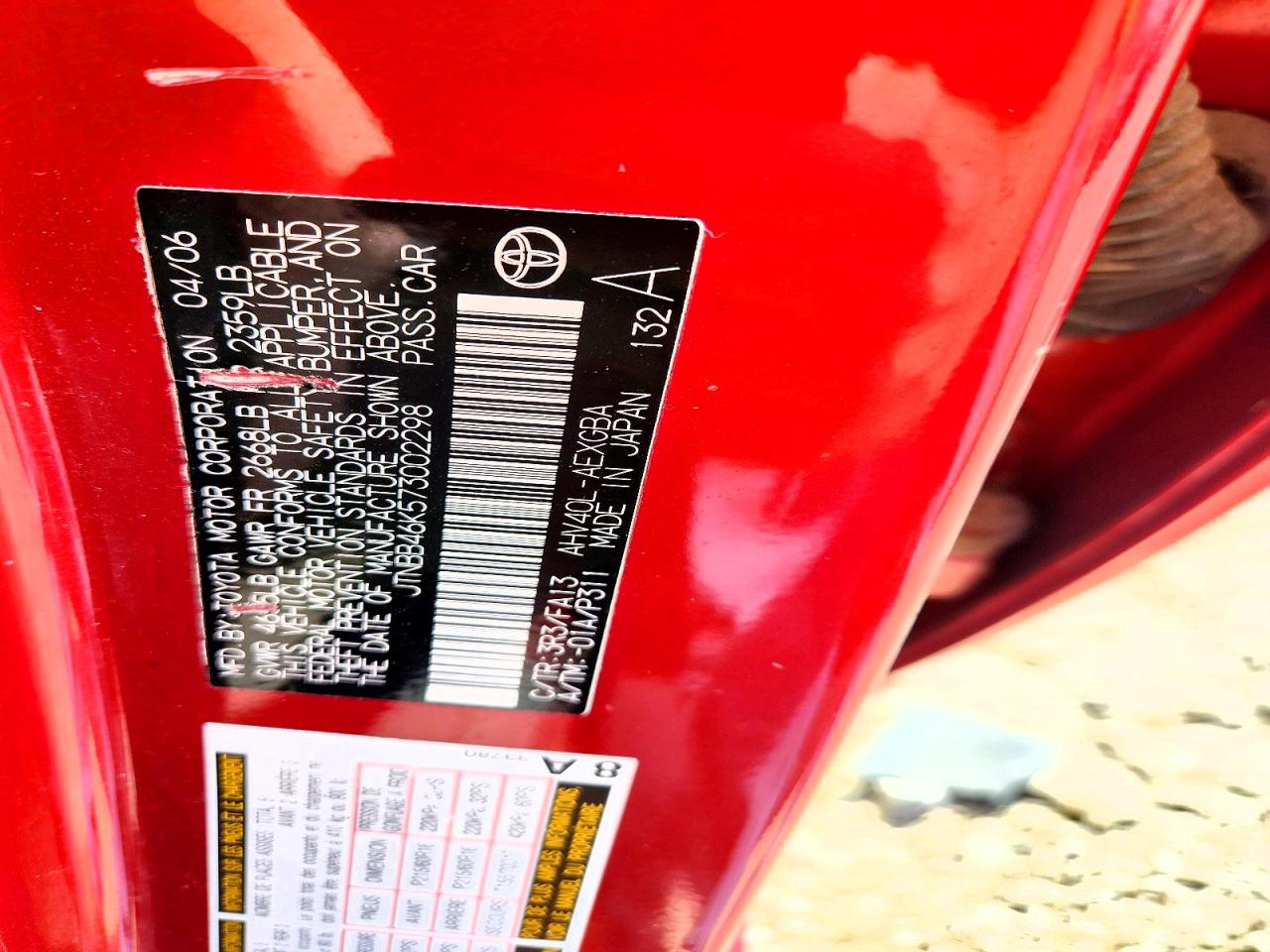 2007 Toyota Camry Hybrid Red vin: JTNBB46K573002298