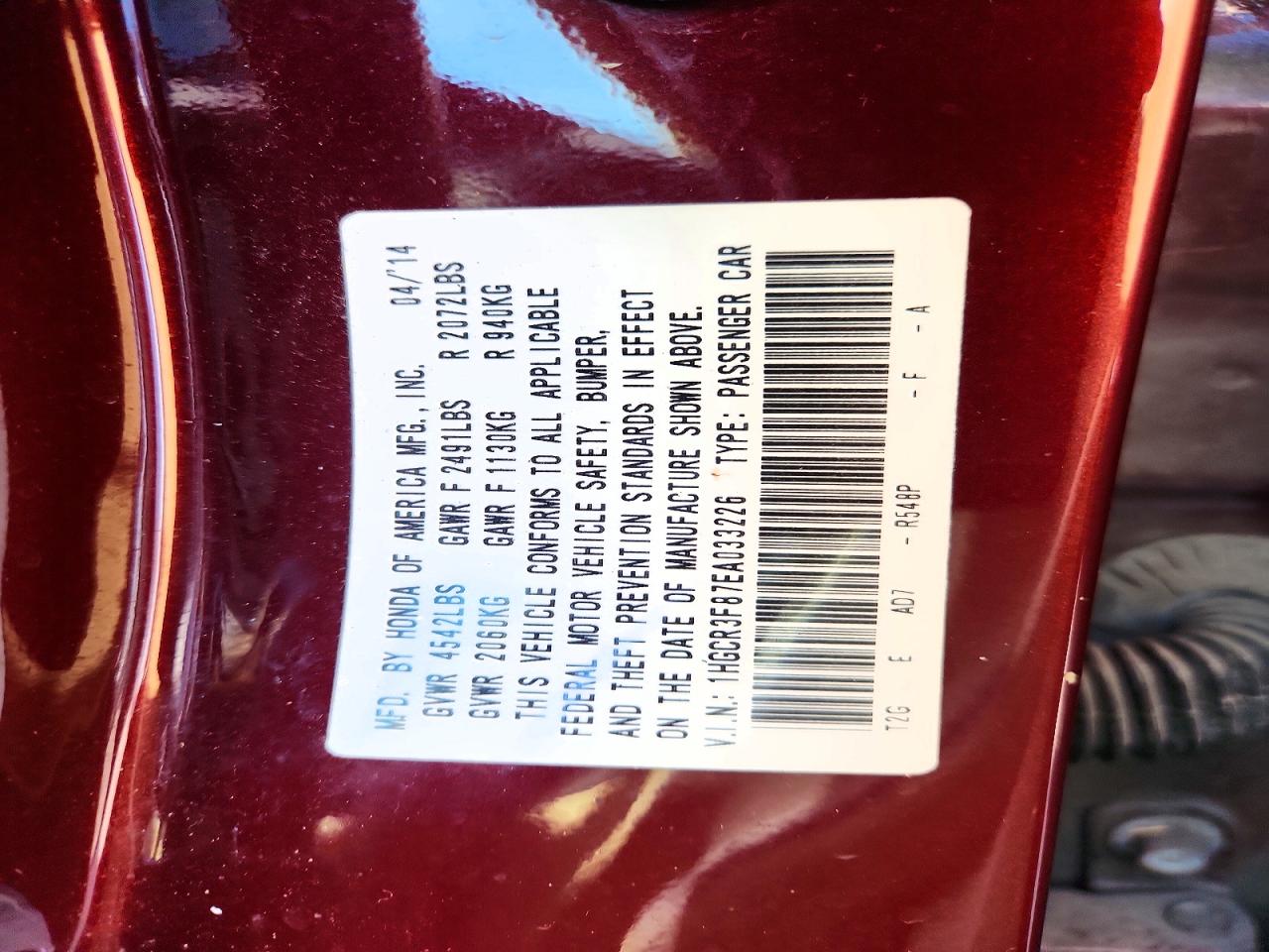 2014 Honda Accord Exl Maroon vin: 1HGCR3F87EA033226