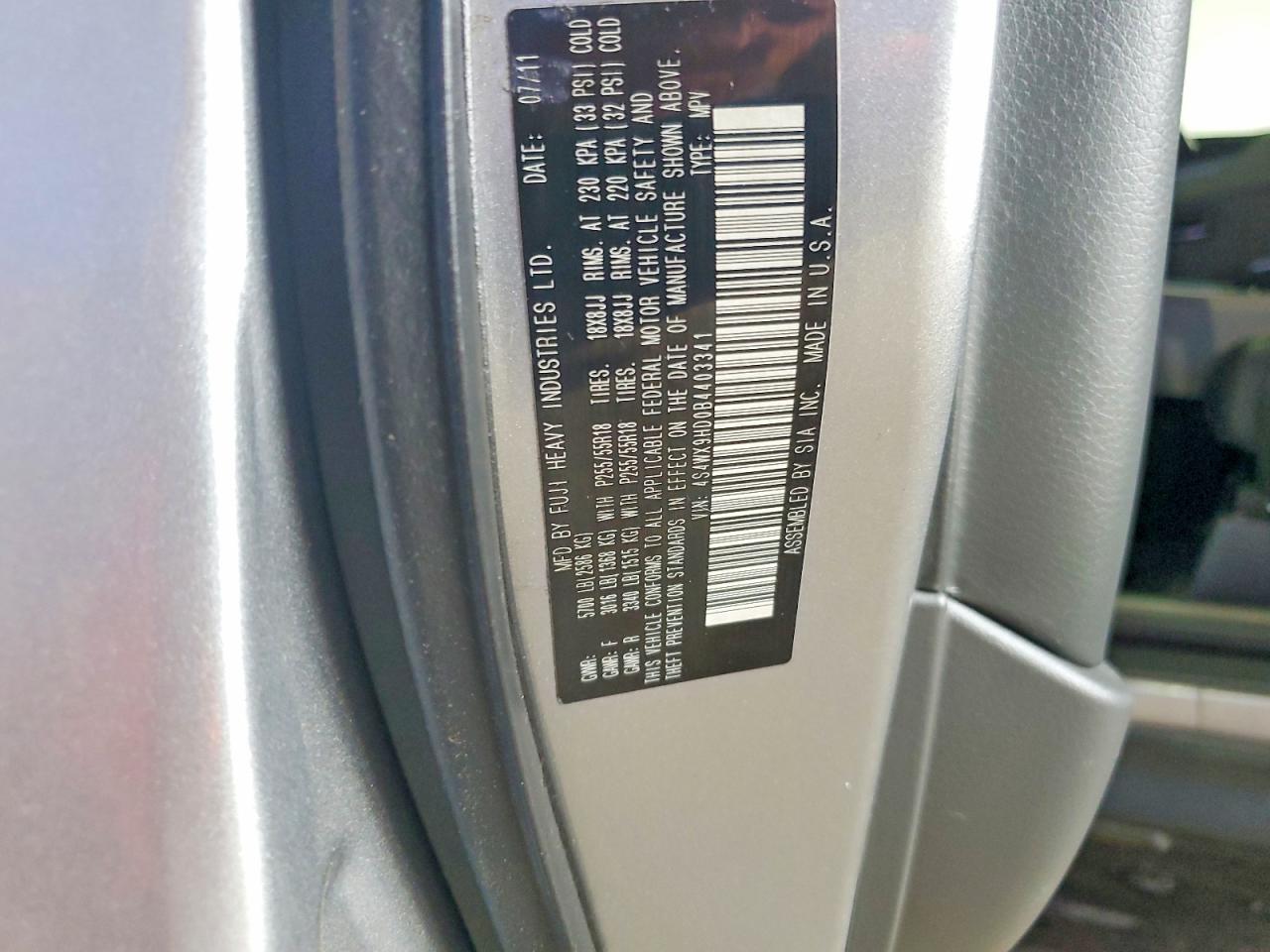 2011 Subaru Tribeca Limited Серебряный vin: 4S4WX9HD0B4403341