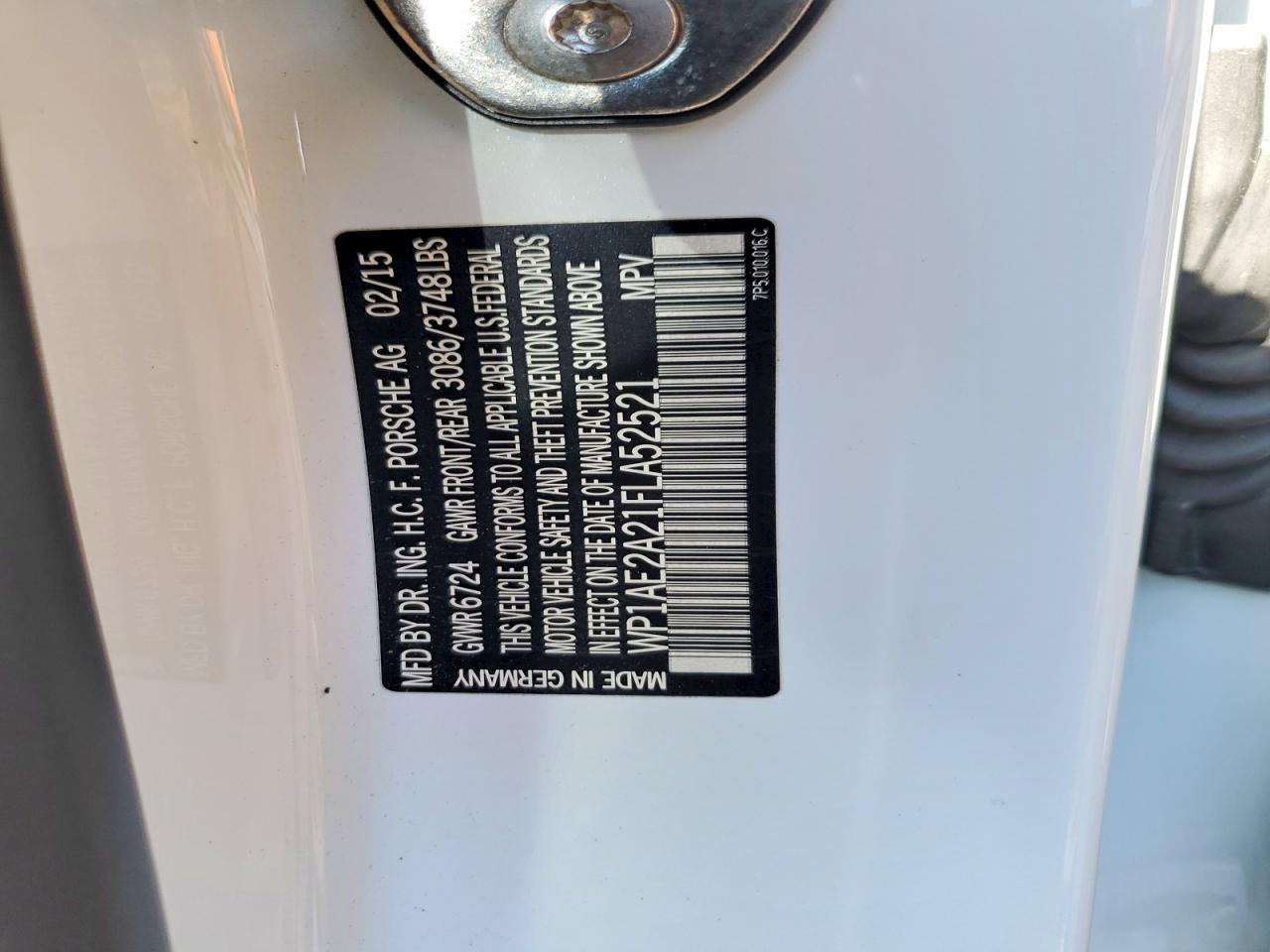 2015 Porsche Cayenne Se Hybrid White vin: WP1AE2A21FLA52521