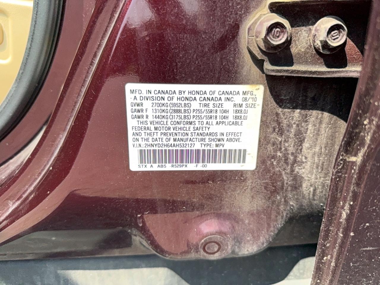 2010 Acura Mdx Technology Burgundy vin: 2HNYD2H64AH532127