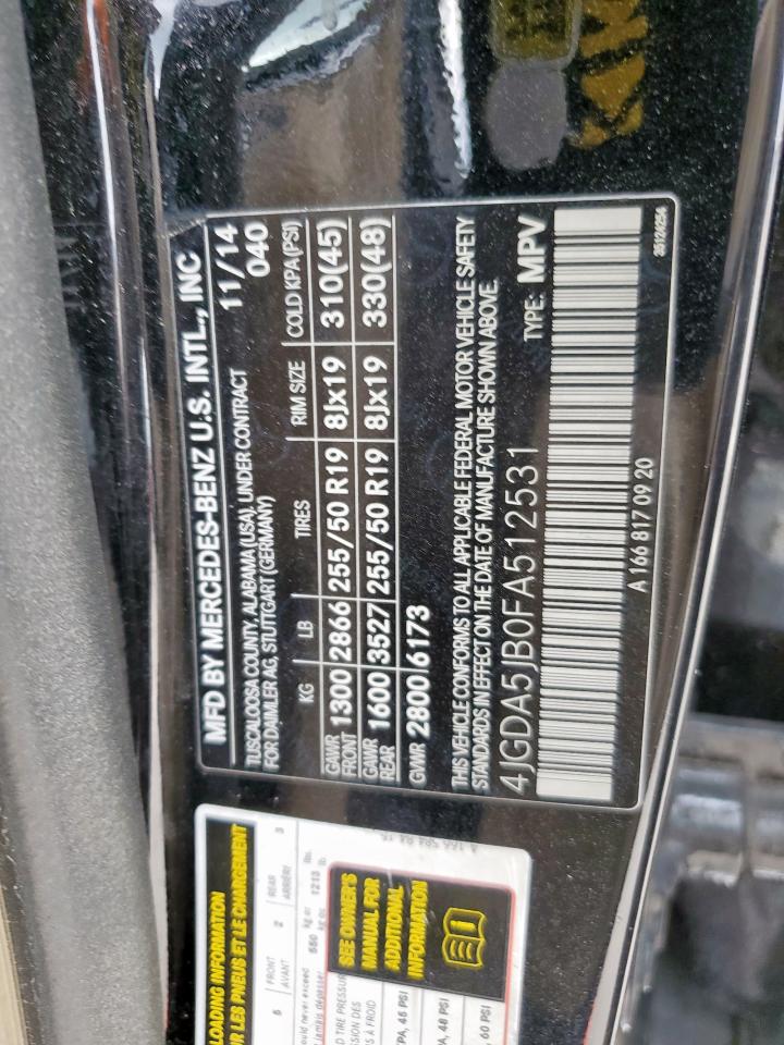 2015 Mercedes-benz Ml 350 Black vin: 4JGDA5JB0FA512531