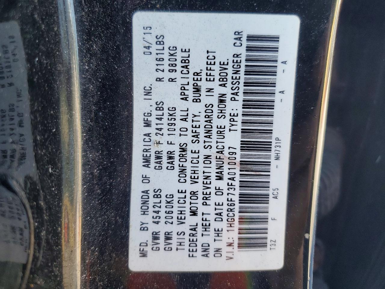 2015 Honda Accord Touring Hybrid Black vin: 1HGCR6F73FA010097