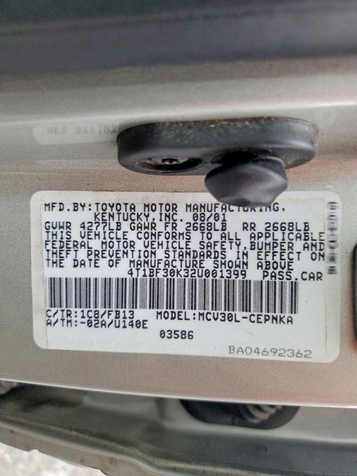 2002 Toyota Camry Le V6 Silver vin: 4T1BF30K32U001399