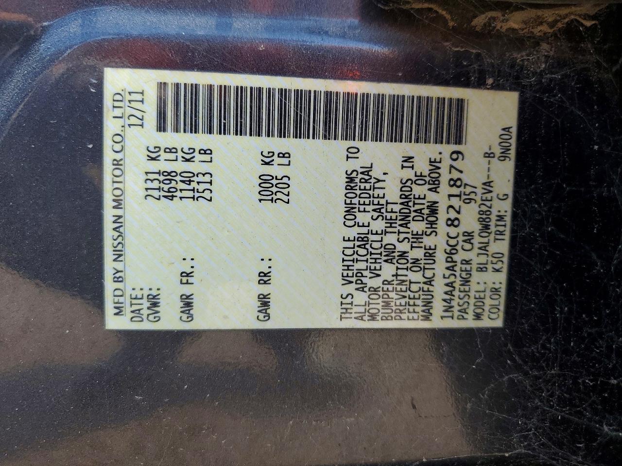 2012 Nissan Maxima 3.5 S Gray vin: 1N4AA5AP6CC821879