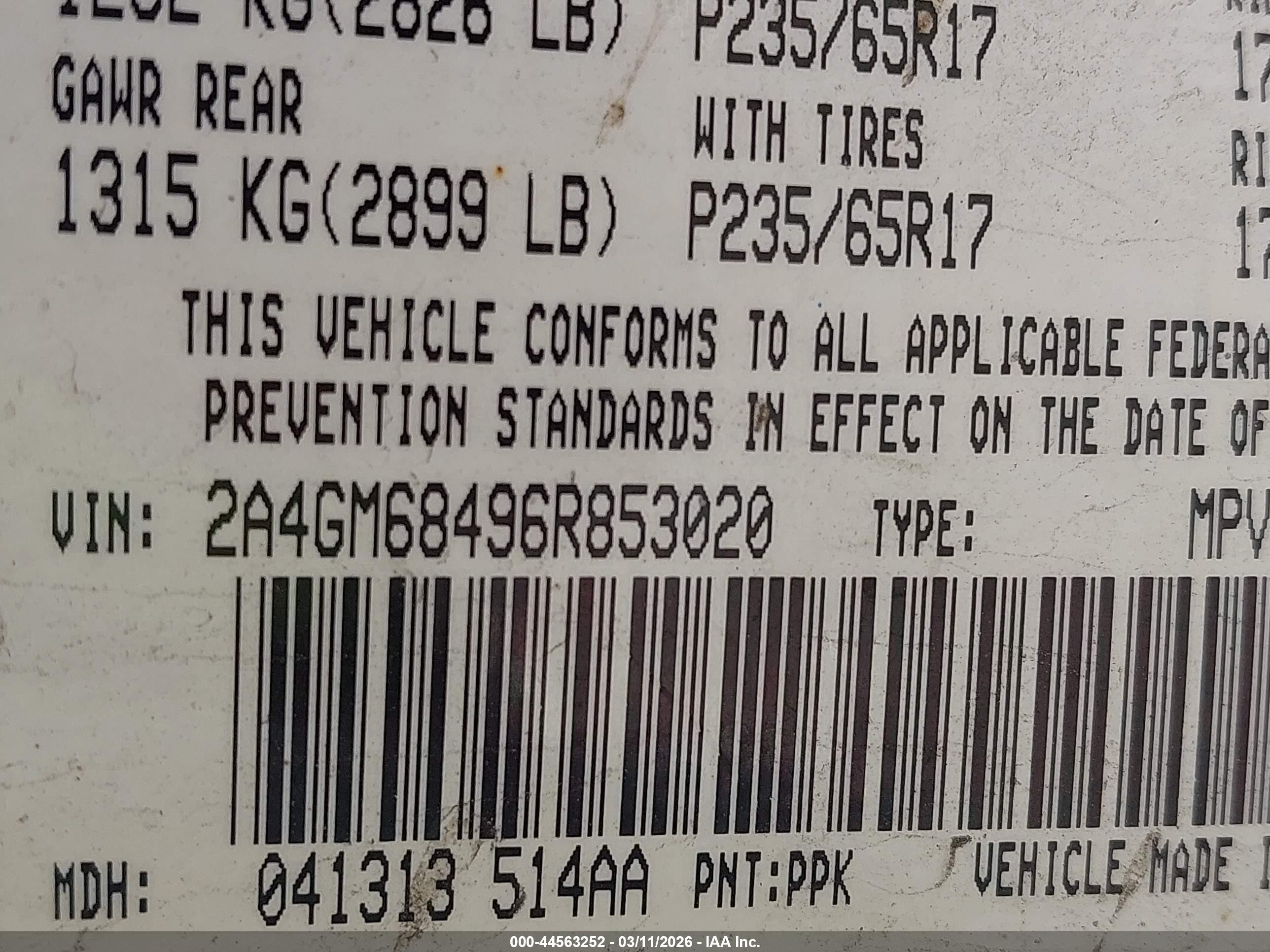 2006 Chrysler Pacifica Touring Зеленый vin: 2A4GM68496R853020