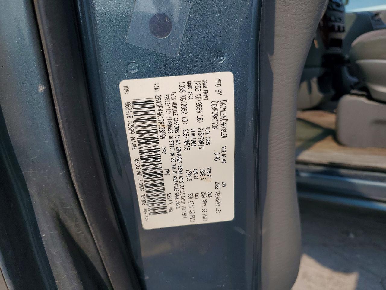 2007 Chrysler Town & Country Lx Blue vin: 2A4GP44R17R133564