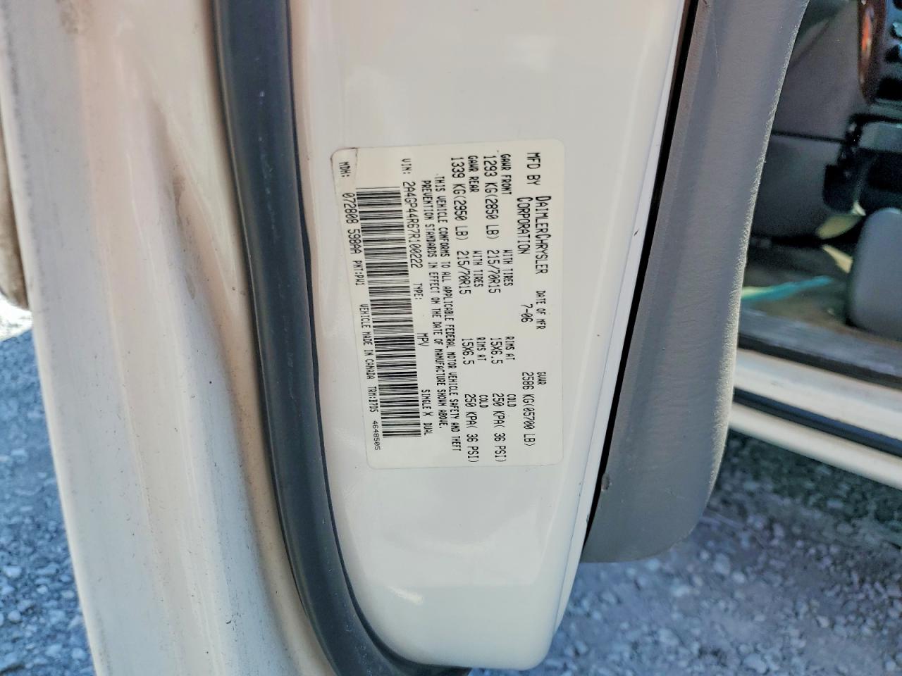 2007 Chrysler Town & Country Lx Белый vin: 2A4GP44R67R100222
