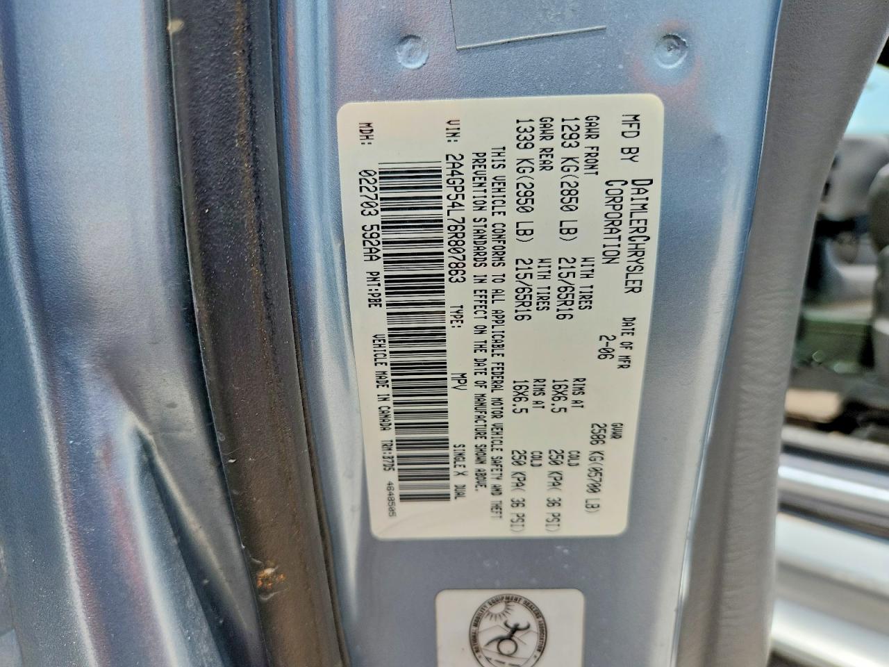 2006 Chrysler Town & Country Touring Blue vin: 2A4GP54L76R807863
