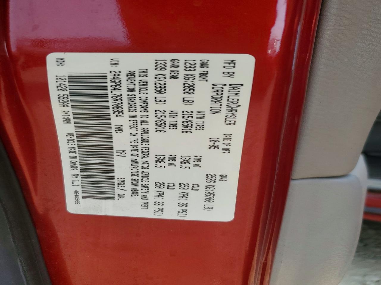 2006 Chrysler Town & Country Limited Red vin: 2A4GP64L76R708854