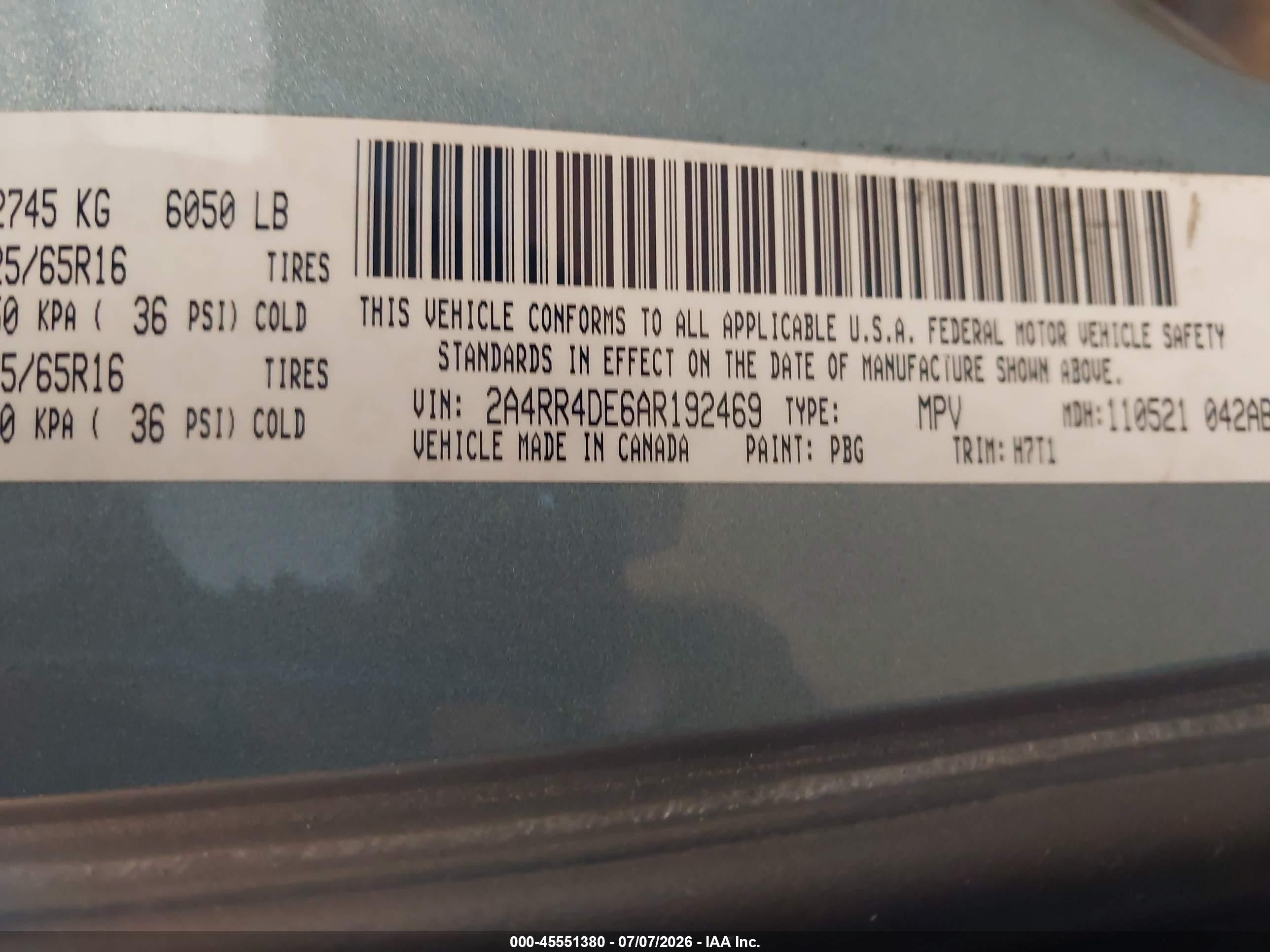 2010 Chrysler Town & Country Lx Light Blue vin: 2A4RR4DE6AR192469