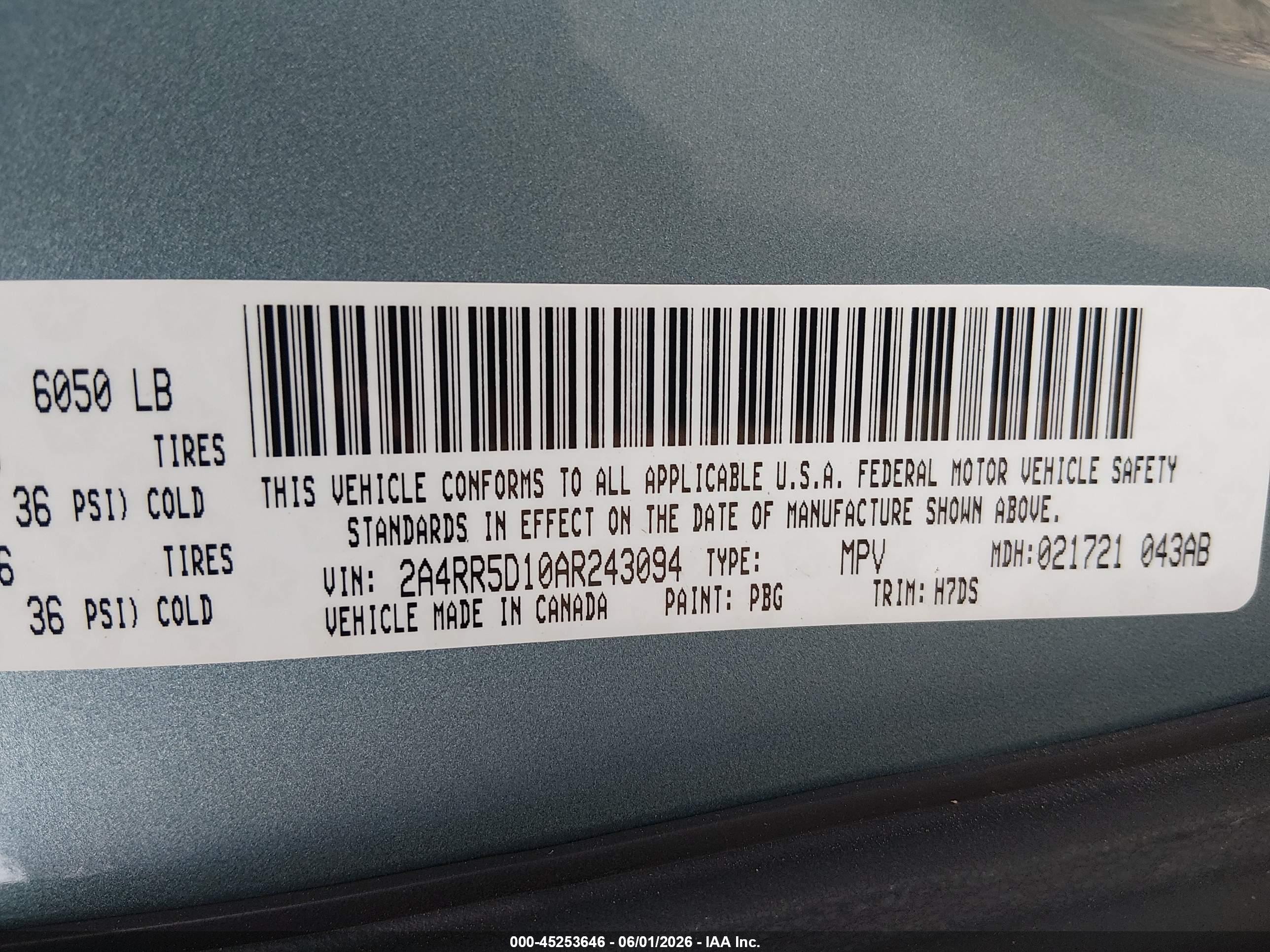 2010 Chrysler Town & Country Touring Blue vin: 2A4RR5D10AR243094