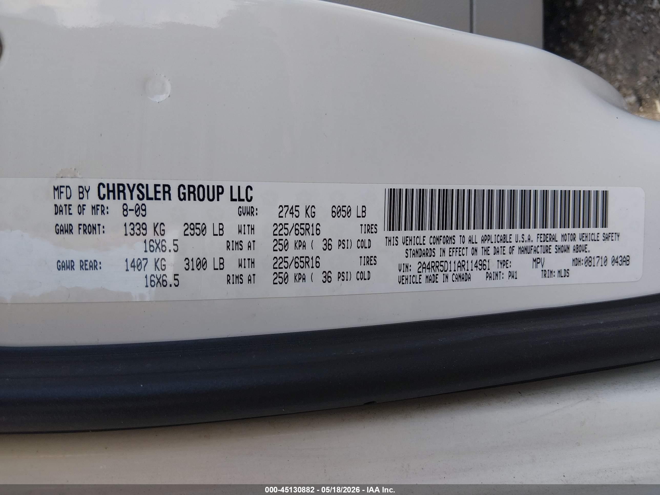 2010 Chrysler Town & Country Touring Белый vin: 2A4RR5D11AR114961