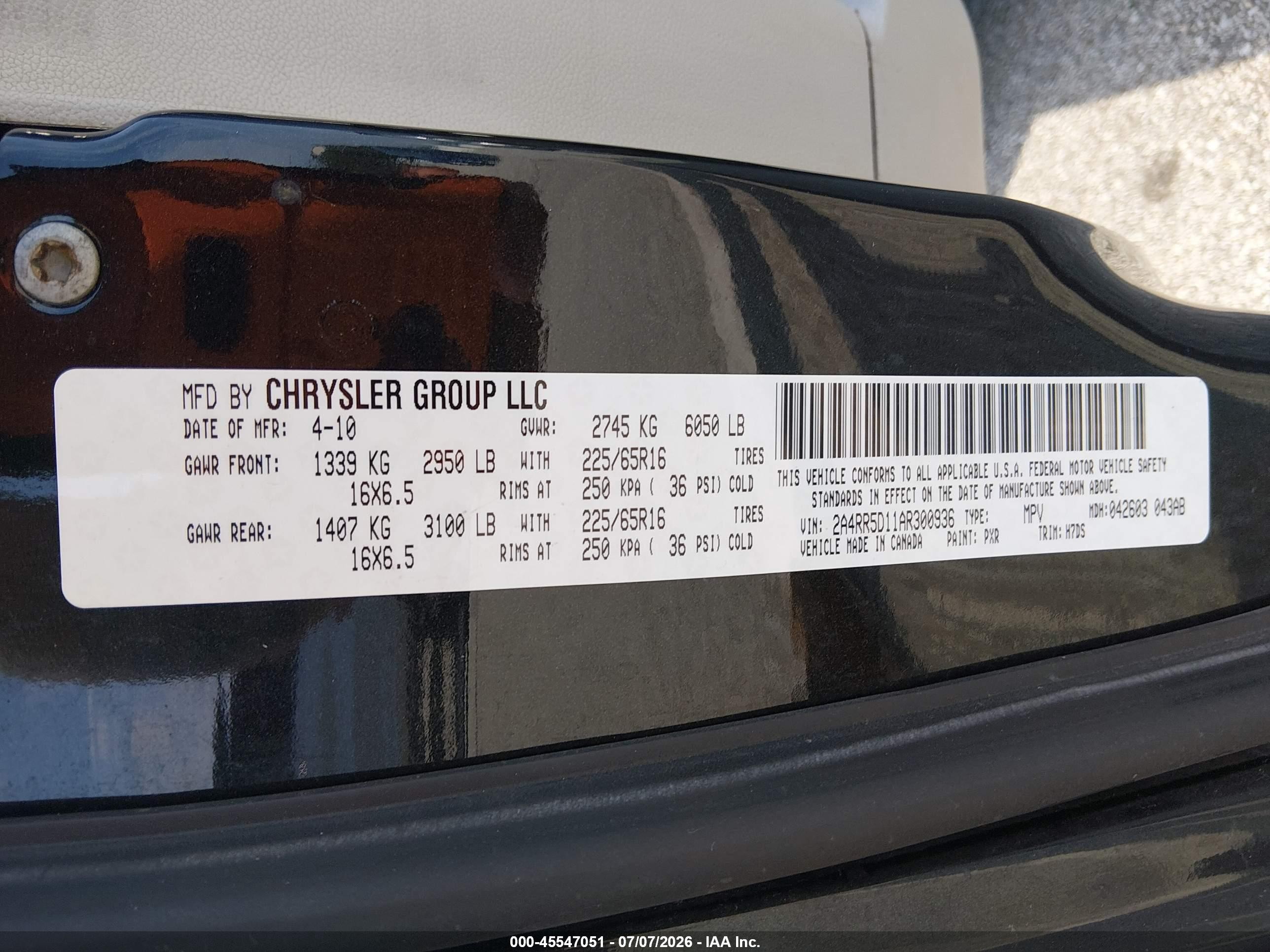 2010 Chrysler Town & Country Touring Black vin: 2A4RR5D11AR300936