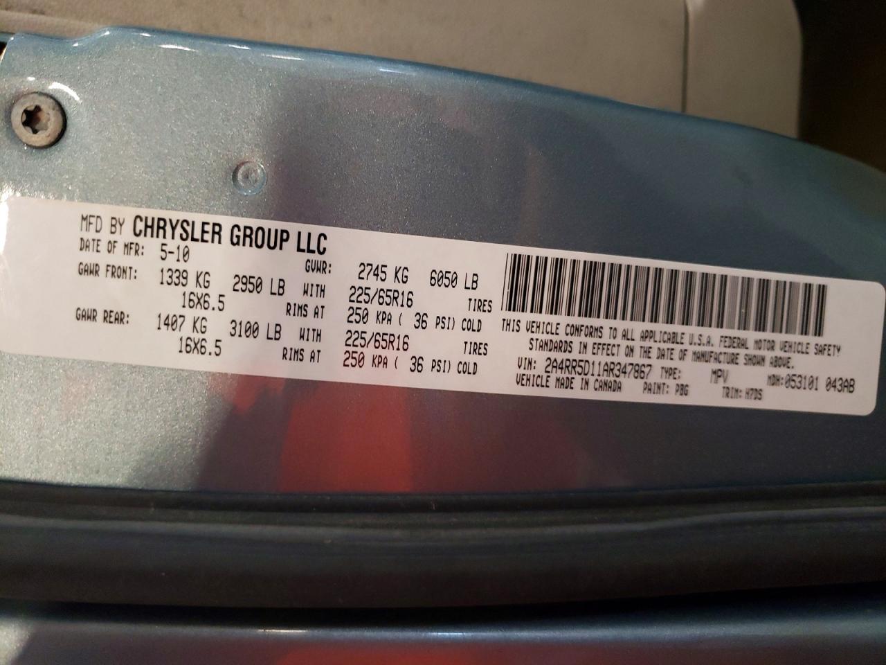 2010 Chrysler Town & Country Touring Blue vin: 2A4RR5D11AR347867