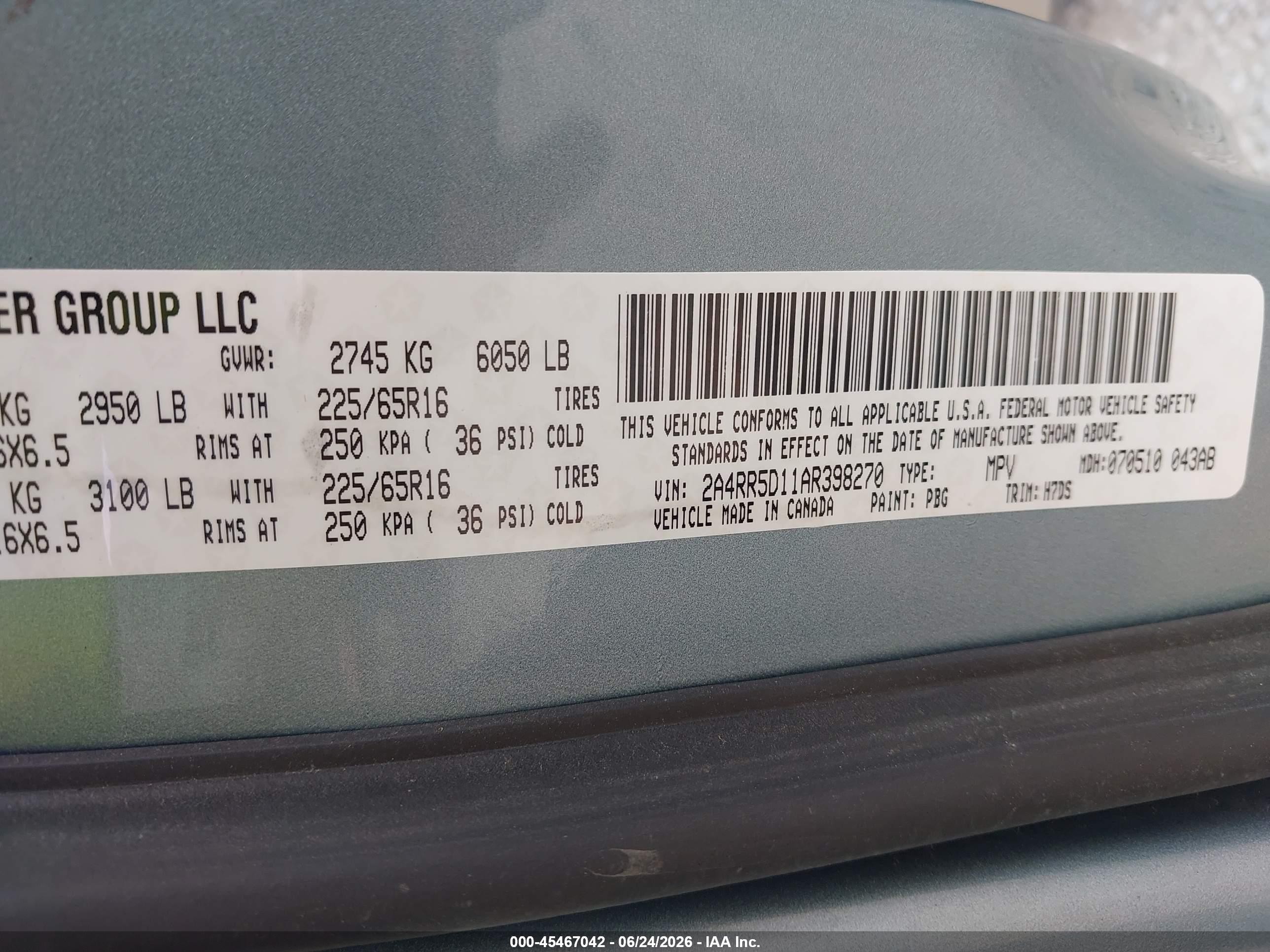 2010 Chrysler Town & Country Touring Light Blue vin: 2A4RR5D11AR398270