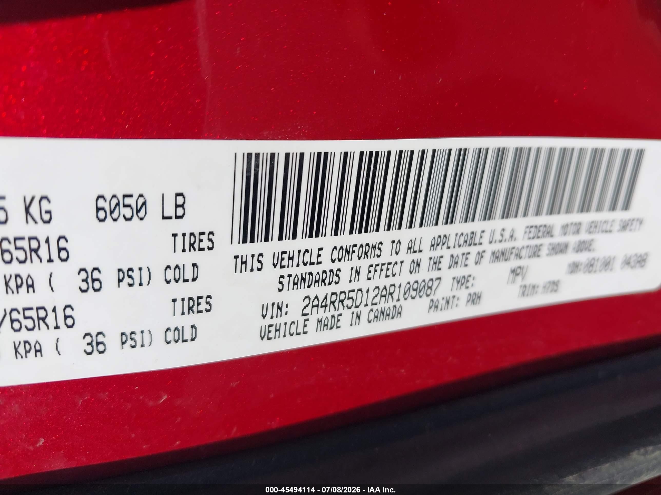 2010 Chrysler Town & Country Touring Red vin: 2A4RR5D12AR109087