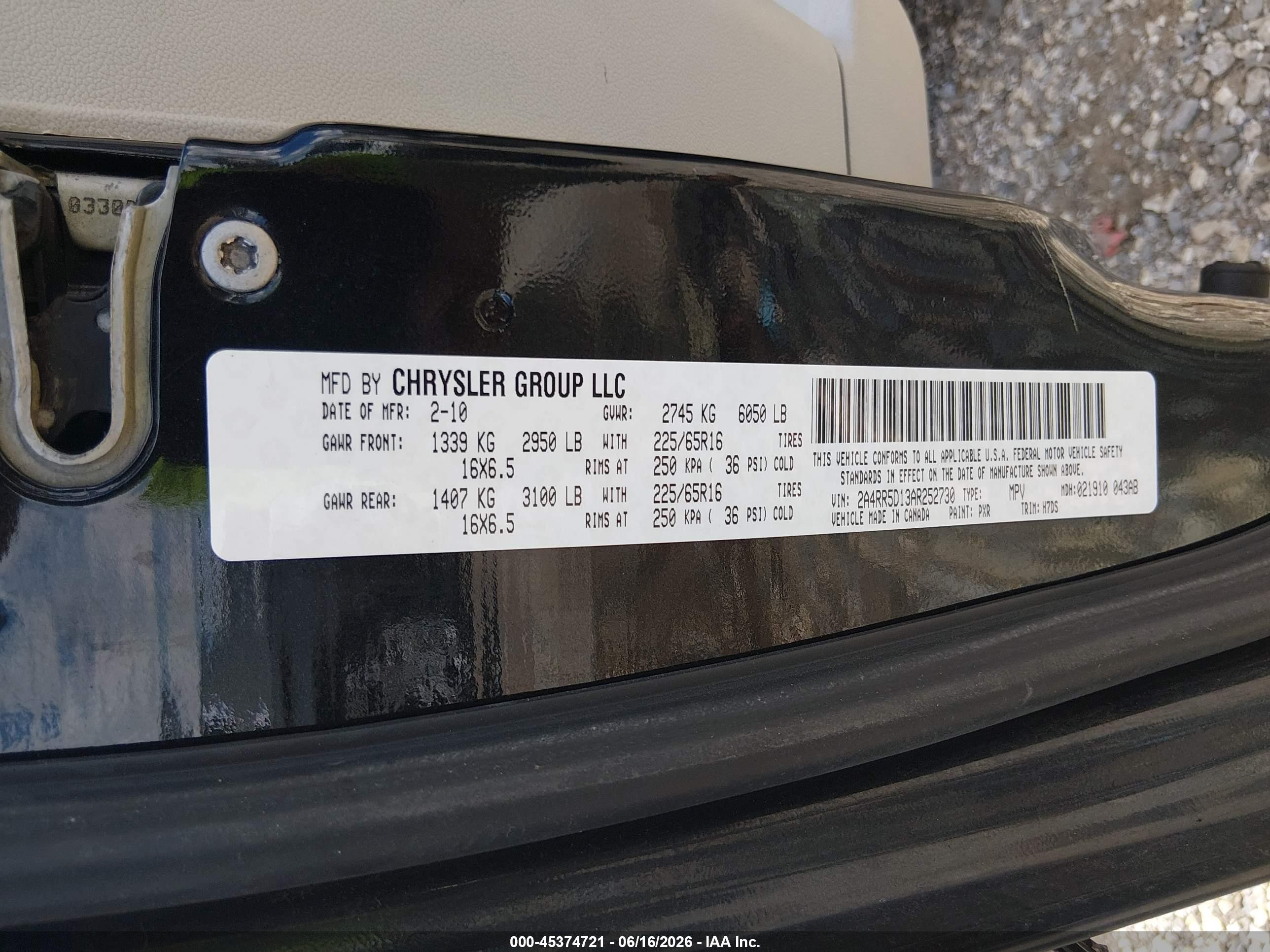 2010 Chrysler Town & Country Touring Black vin: 2A4RR5D13AR252730