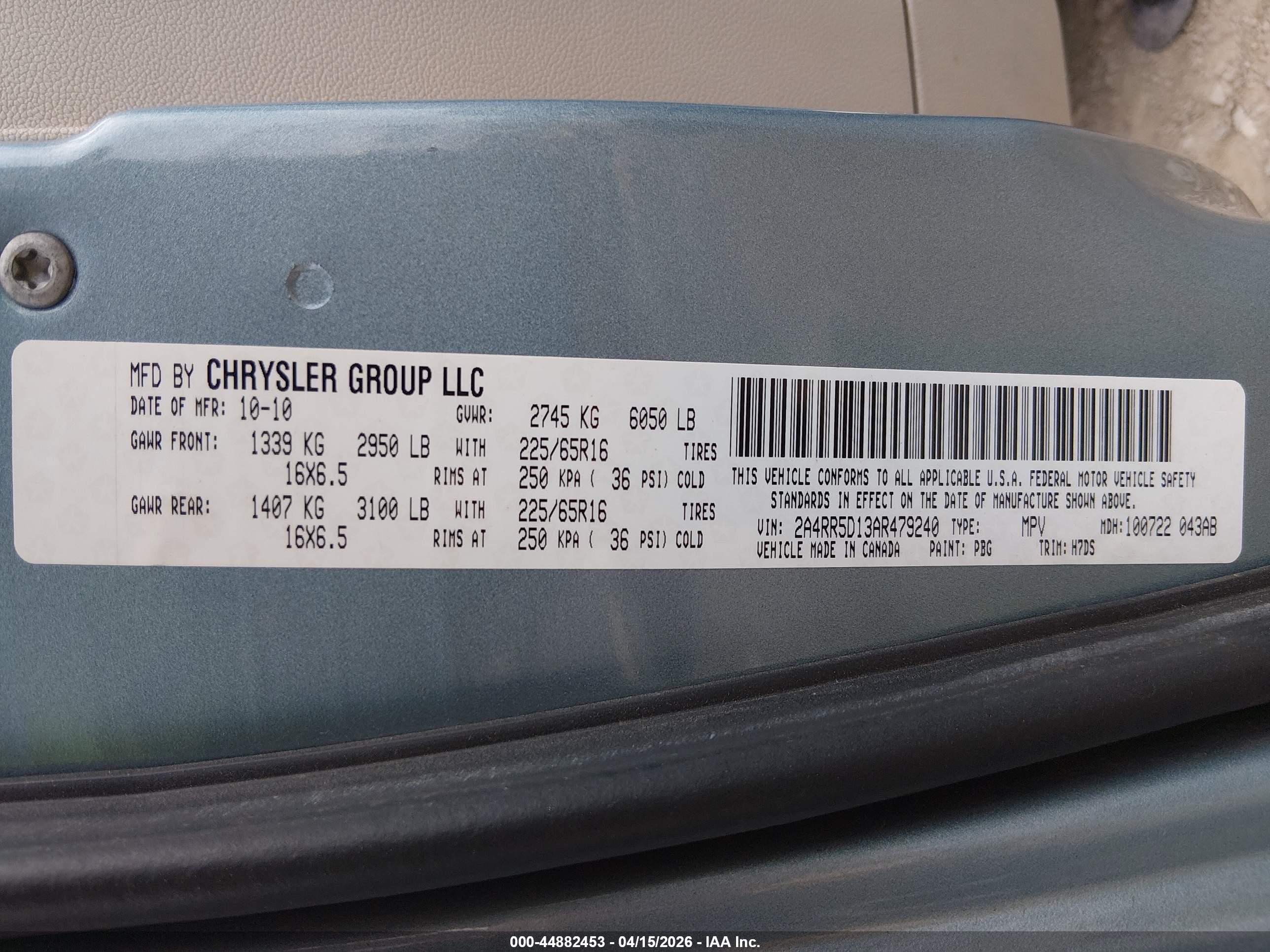 2010 Chrysler Town & Country Touring Синий vin: 2A4RR5D13AR479240