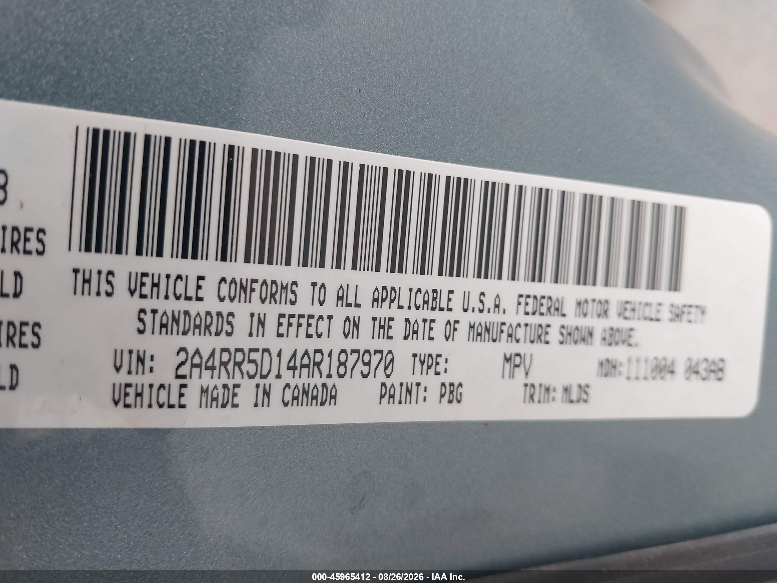 2010 Chrysler Town & Country Touring Blue vin: 2A4RR5D14AR187970