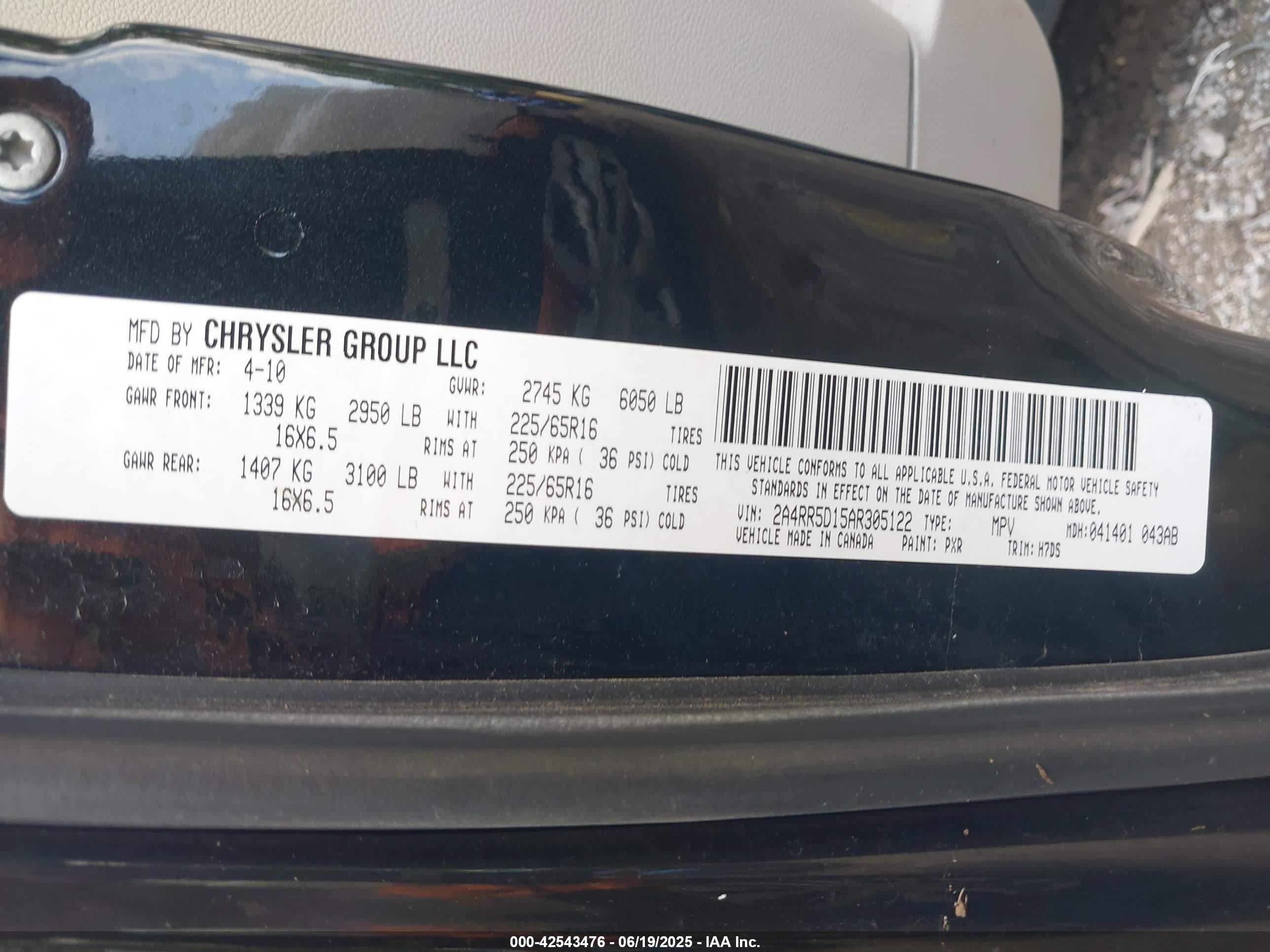 2010 Chrysler Town & Country Touring Black vin: 2A4RR5D15AR305122