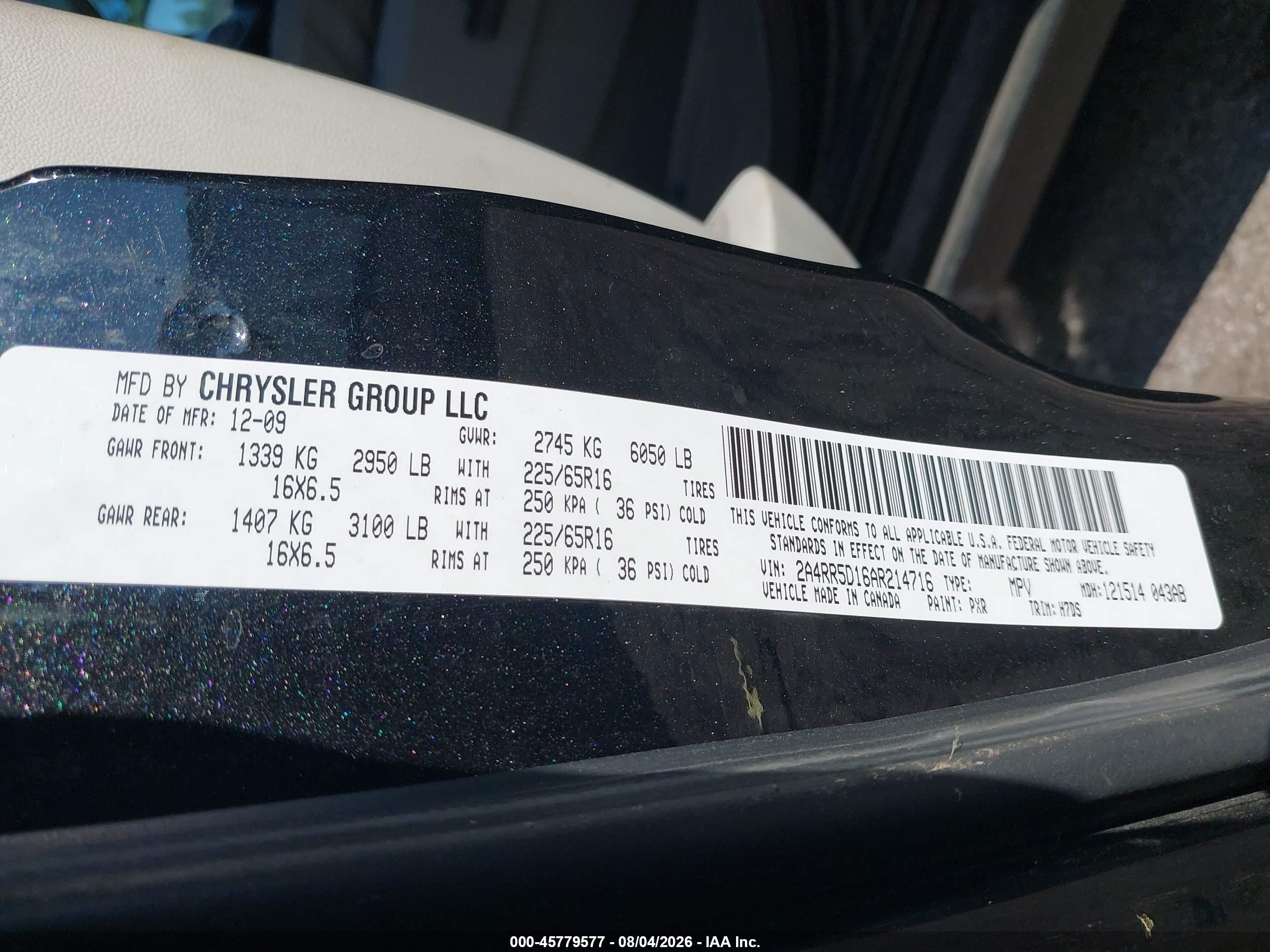 2010 Chrysler Town & Country Touring Black vin: 2A4RR5D16AR214716