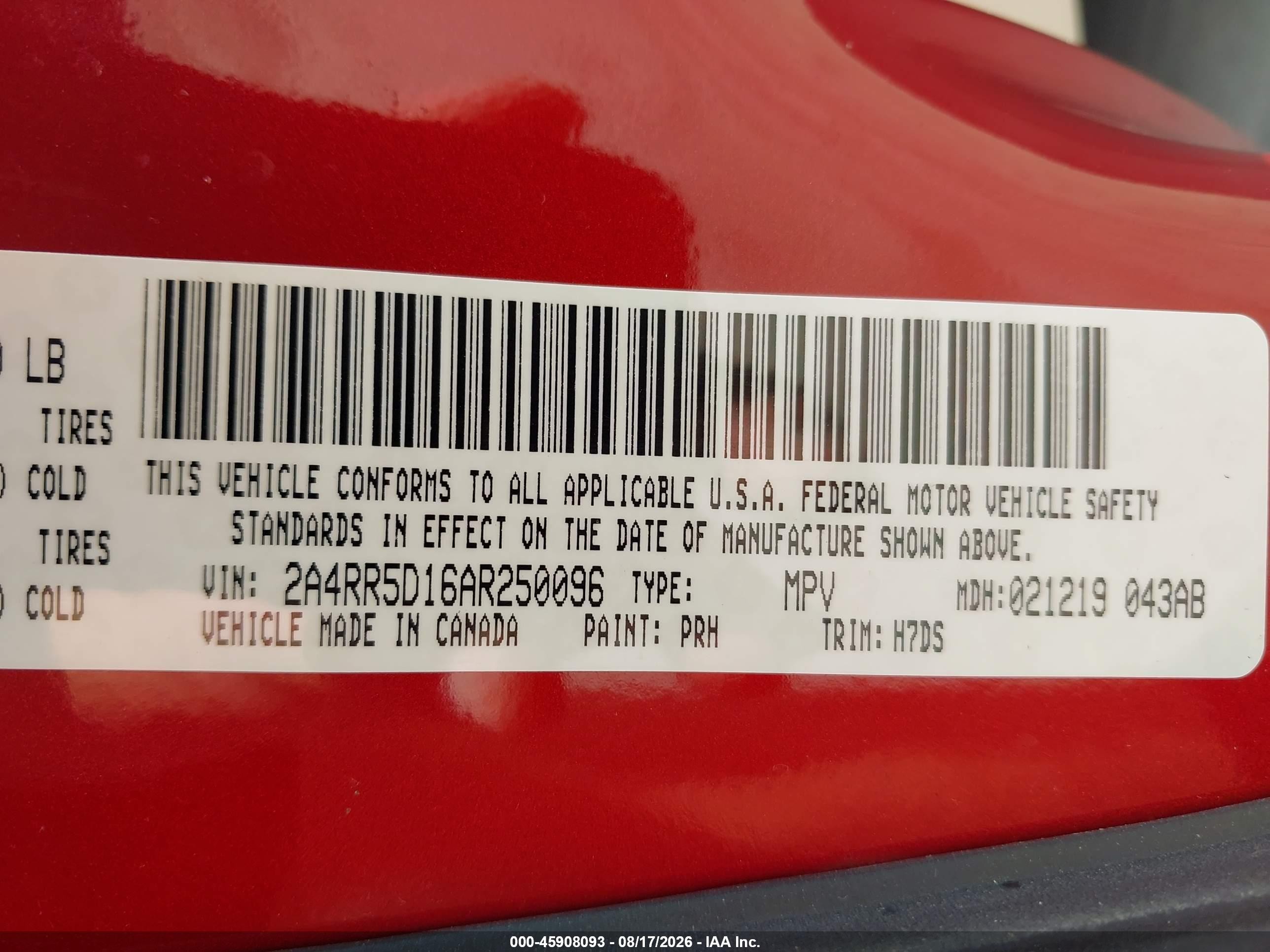 2010 Chrysler Town & Country Touring Red vin: 2A4RR5D16AR250096