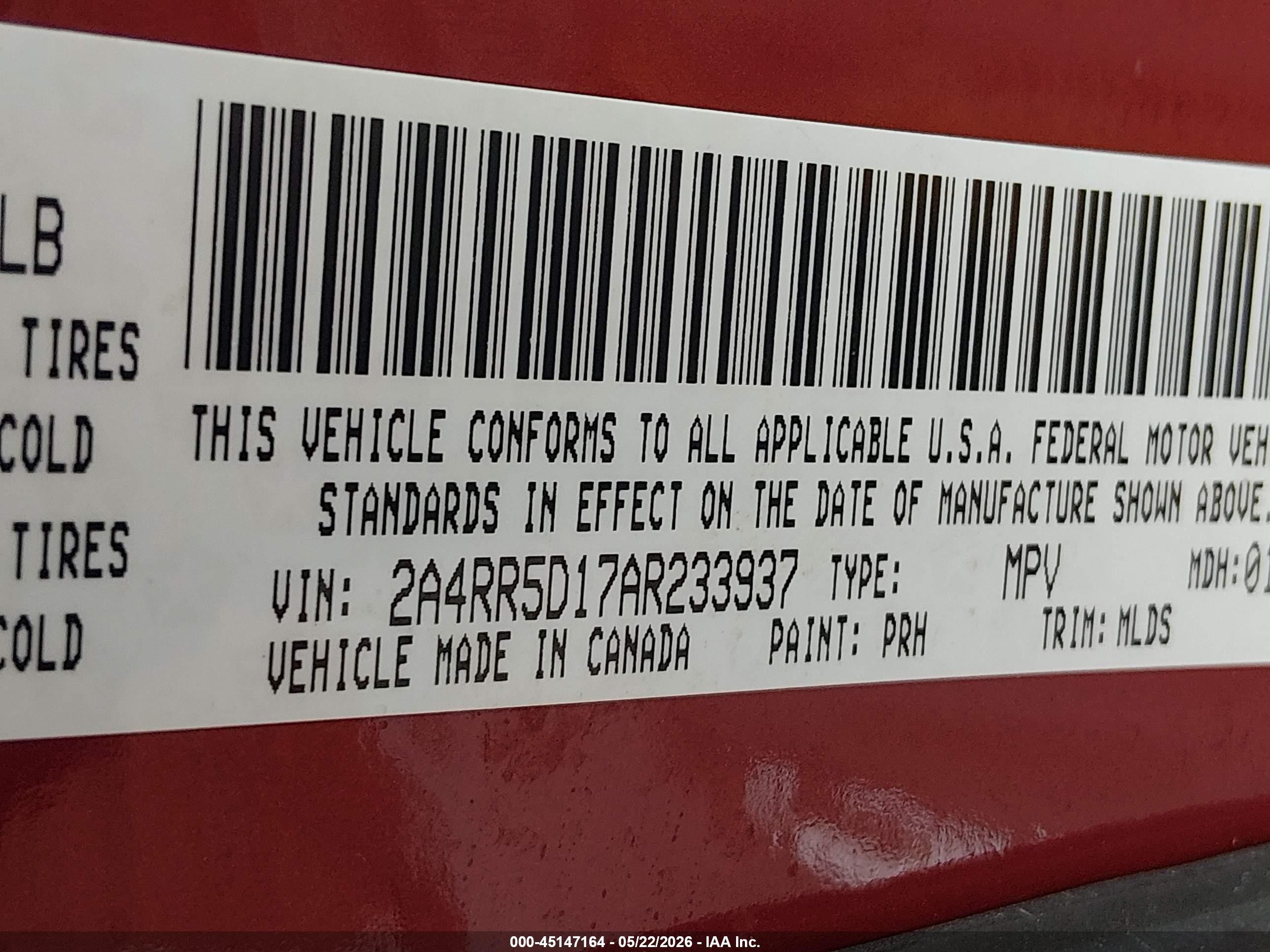 2010 Chrysler Town & Country Touring Red vin: 2A4RR5D17AR233937