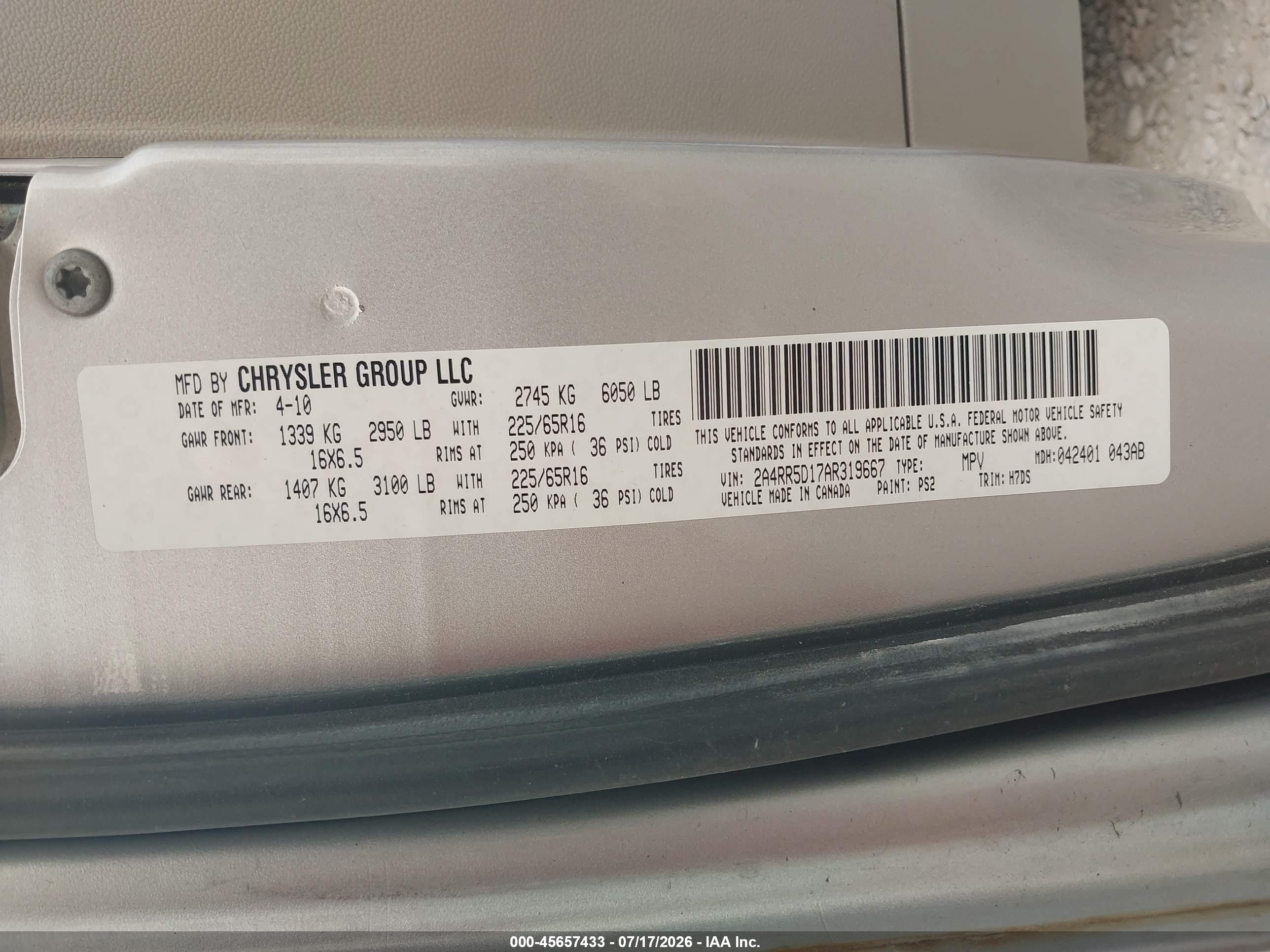 2010 Chrysler Town & Country Touring Серебряный vin: 2A4RR5D17AR319667