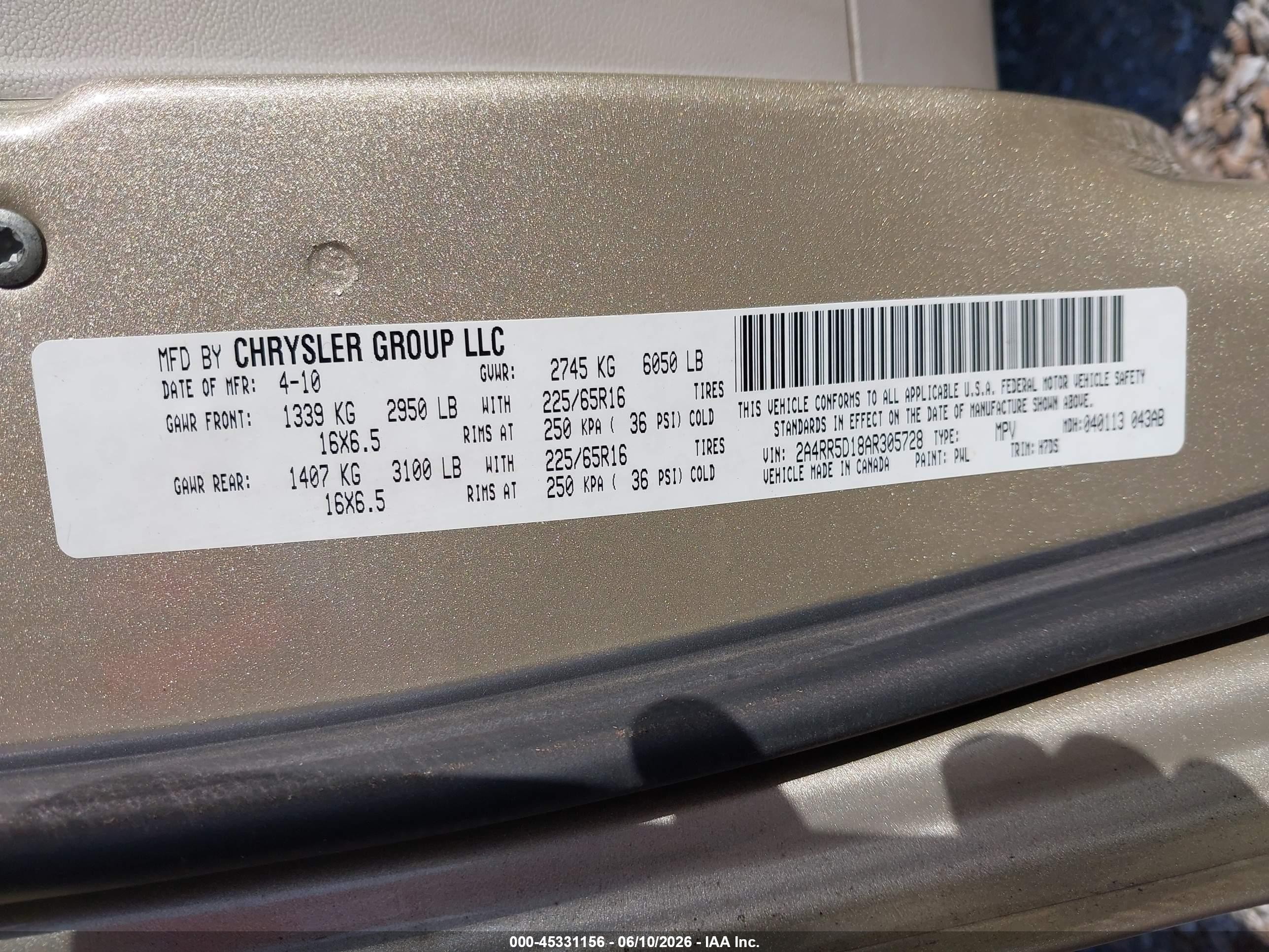 2010 Chrysler Town & Country Touring Gold vin: 2A4RR5D18AR305728